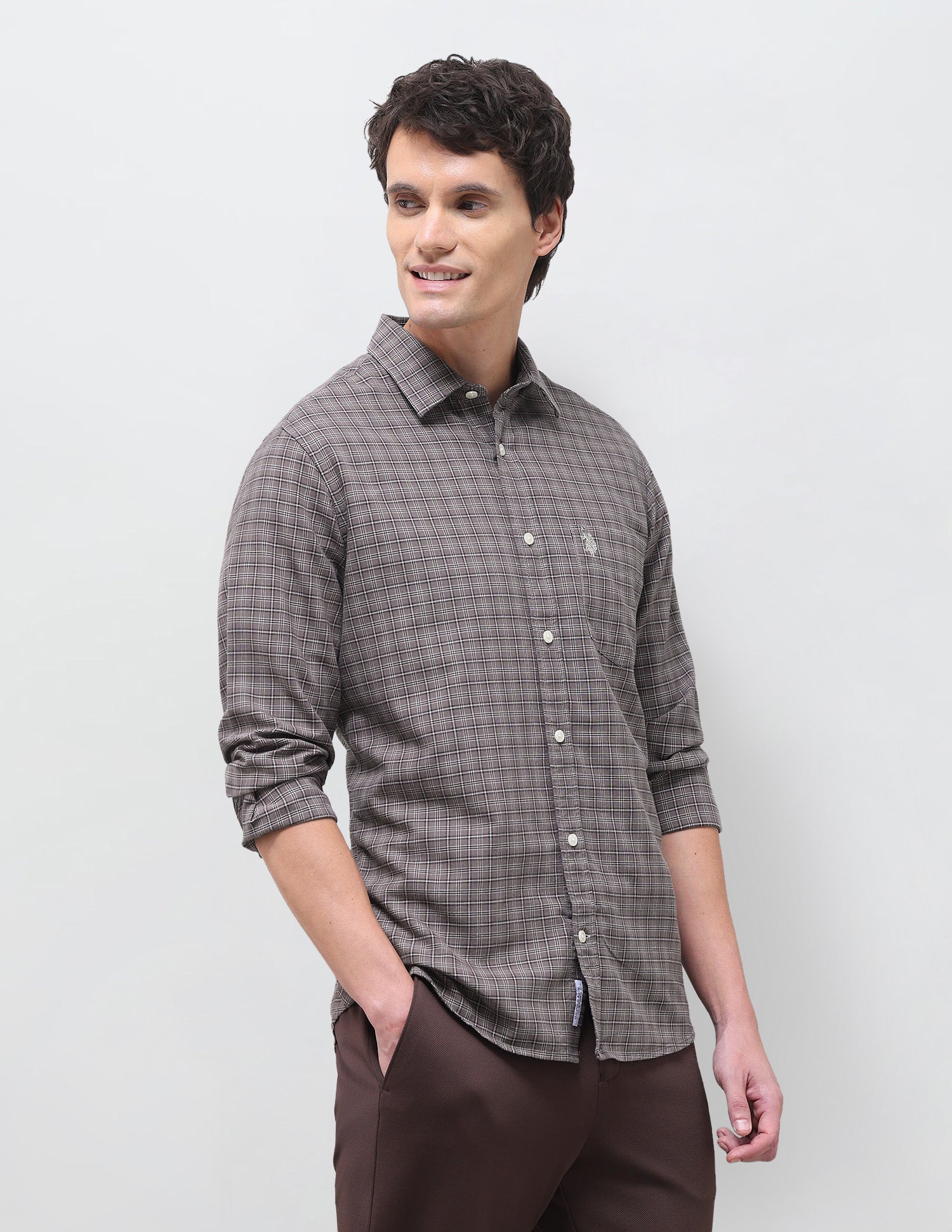 Oxford Grid Tattersall Checked Shirt Brown - U.S. Polo Assn. India | Large
