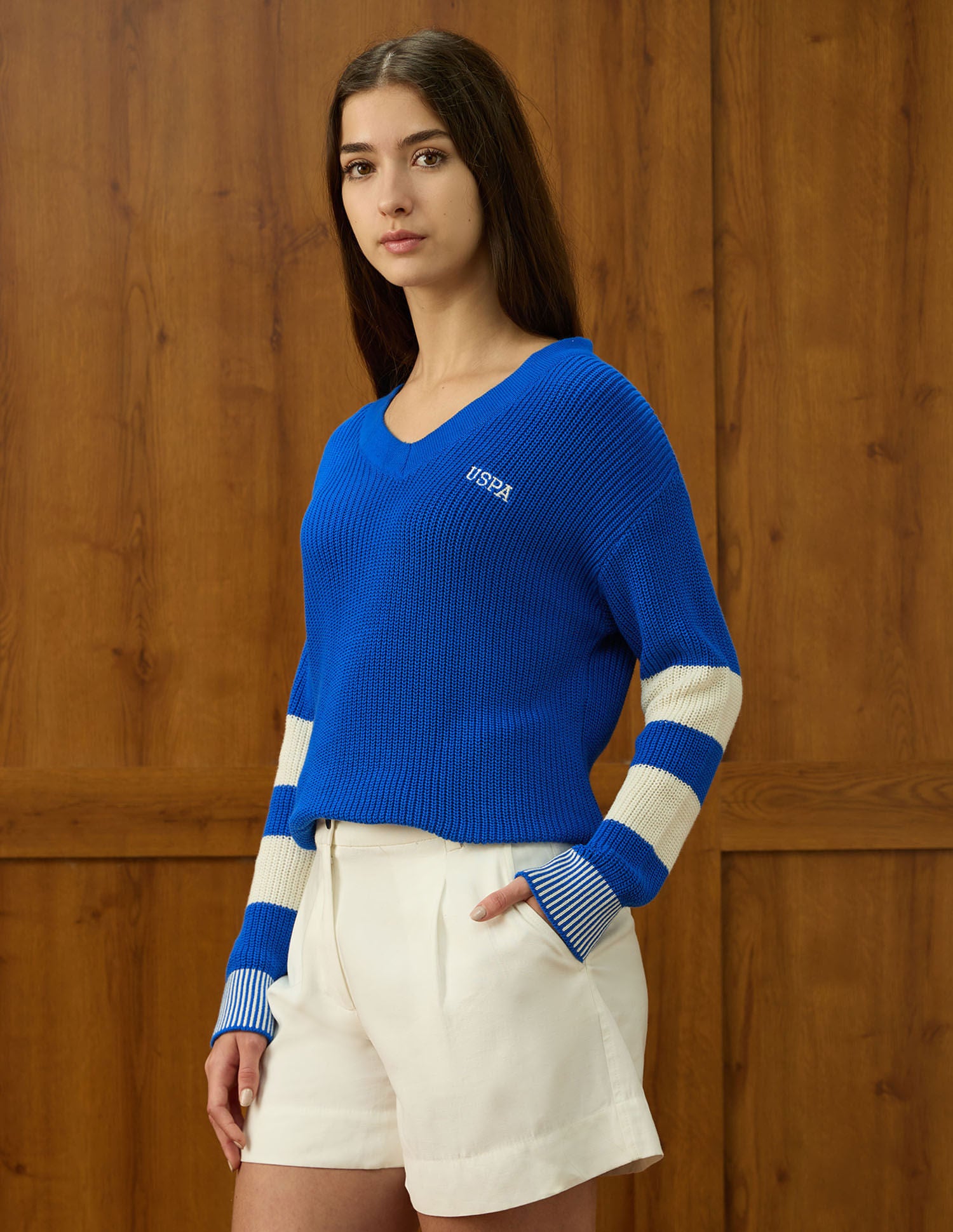 Drop Shoulder Fit Solid Sweater Blue - U.S. POLO ASSN. | Large