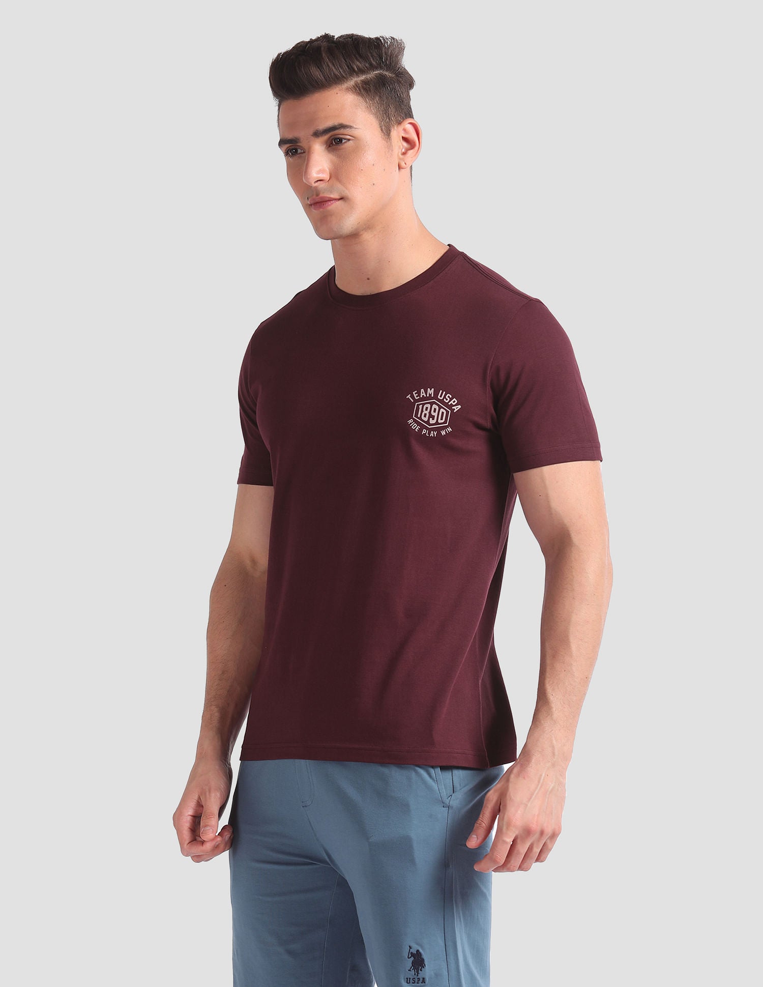 Tonal Logo Cotton IYAL Lounge T-Shirt - Pack Of 2 Maroon and Navy - U.S. POLO ASSN. | Large