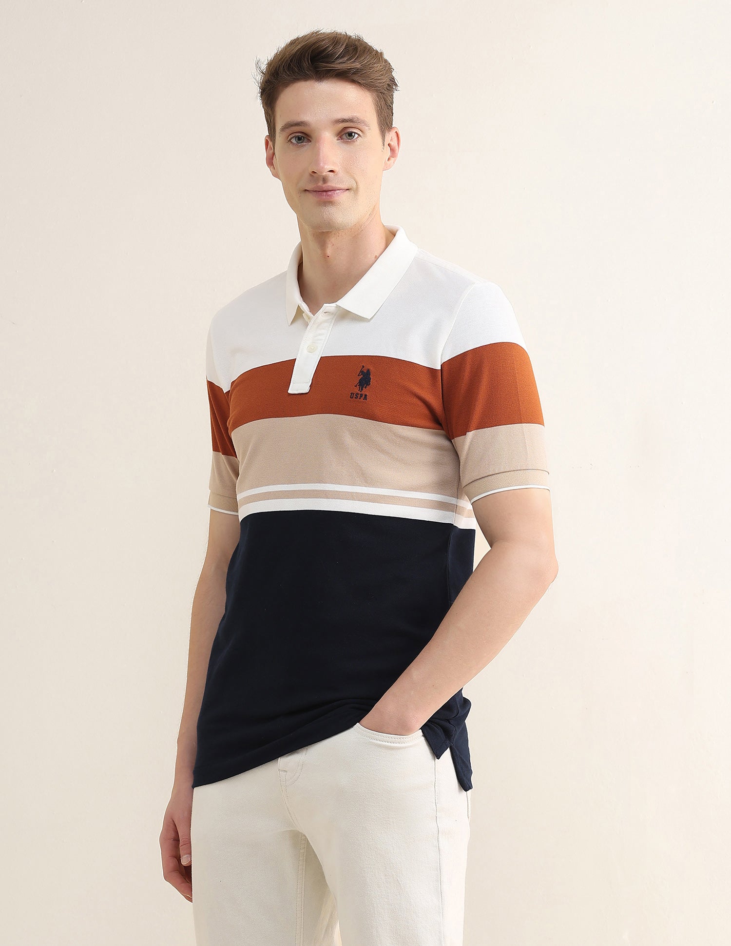 Colourblocked Slim Fit Polo Shirt Rust - U.S. Polo Assn. India | Large