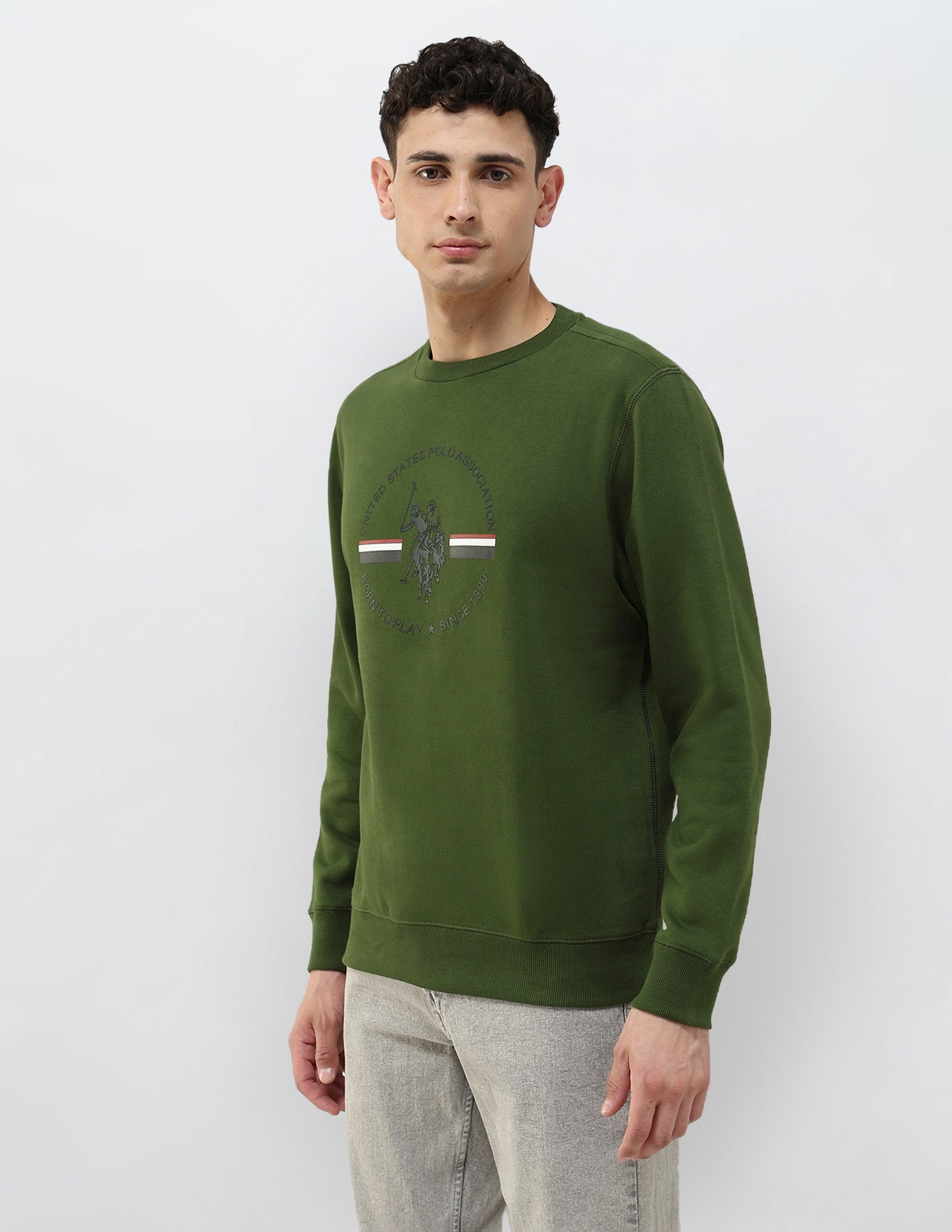 Graphic Brand Printed Regular Fit Sweatshirt Olive - U.S. POLO ASSN. | Large