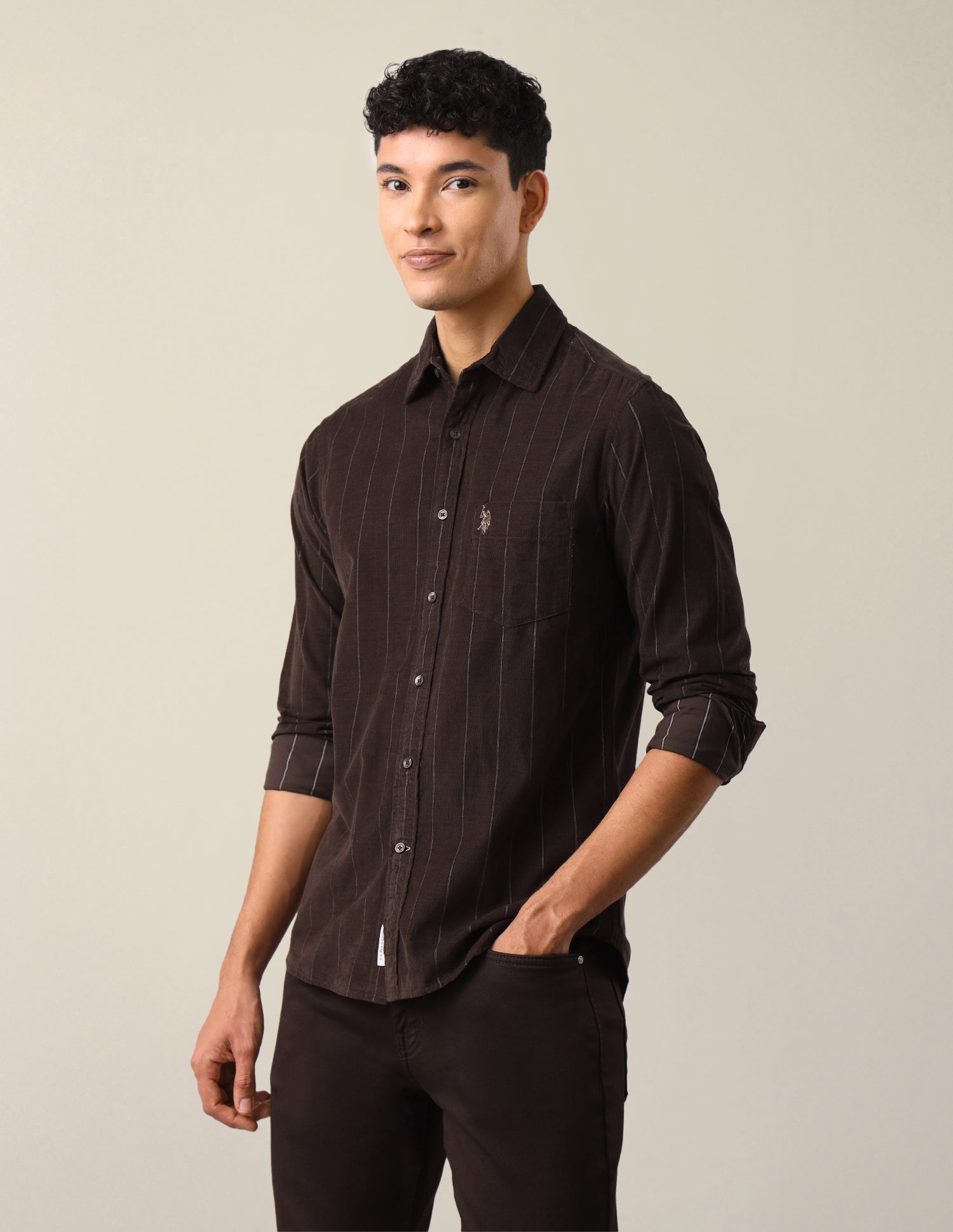 Corduroy Vertical Striped Shirt Choco - U.S. Polo Assn. India | Large