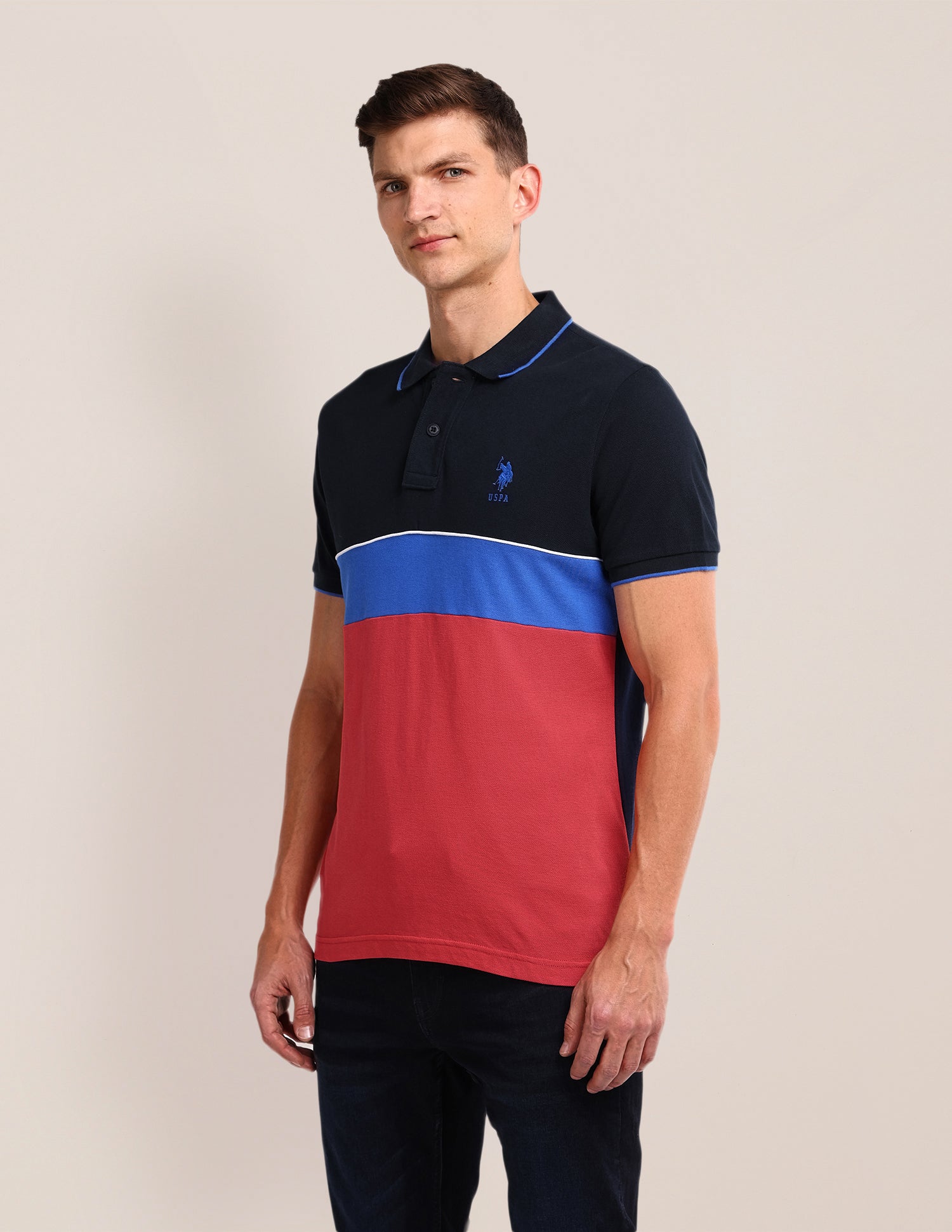 Colour Blocked Slim Fit Polo Shirt Navy - U.S. Polo Assn. India | Large