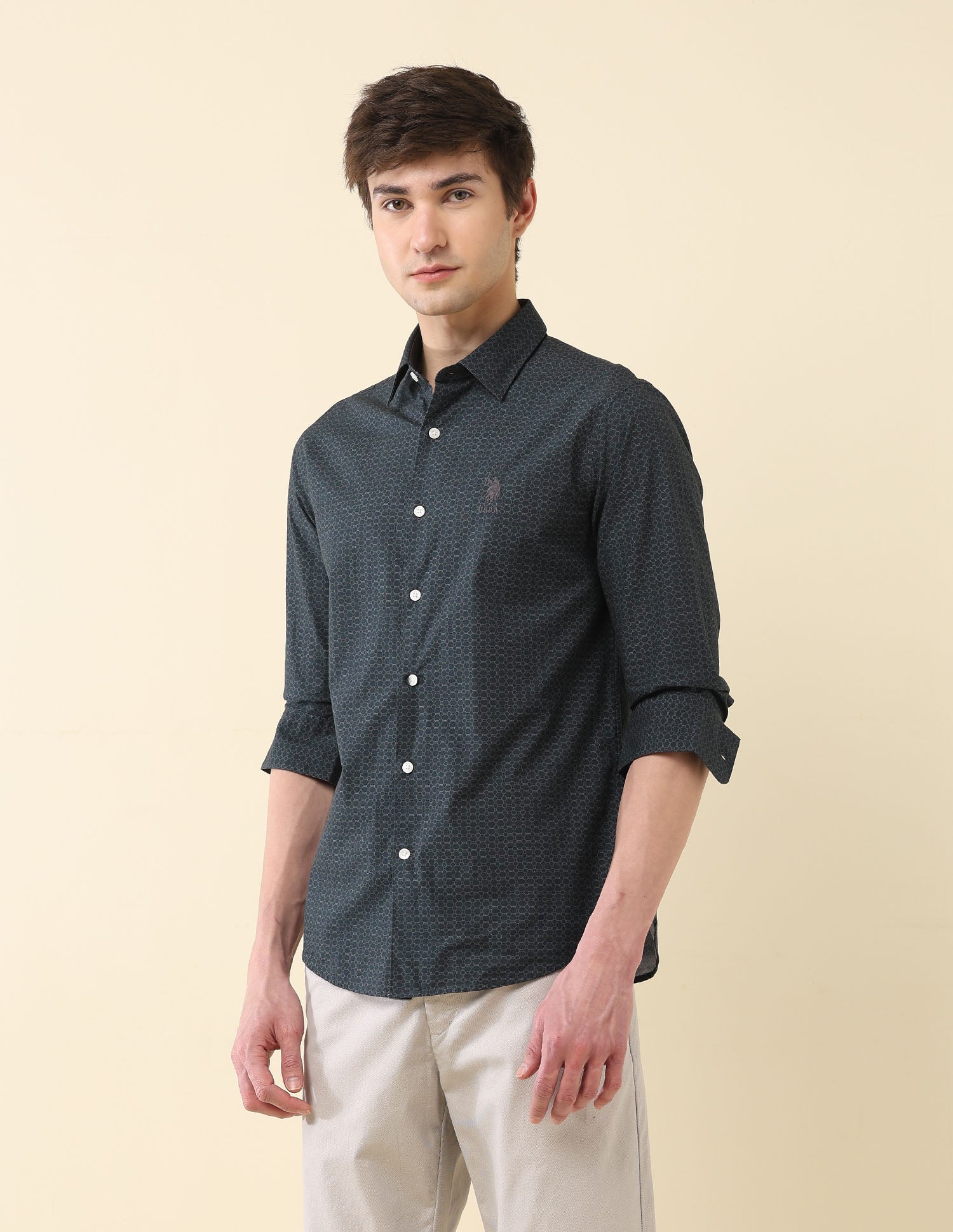 Geometric Printed Tailored Fit Shirt Navy - U.S. POLO ASSN. | Large