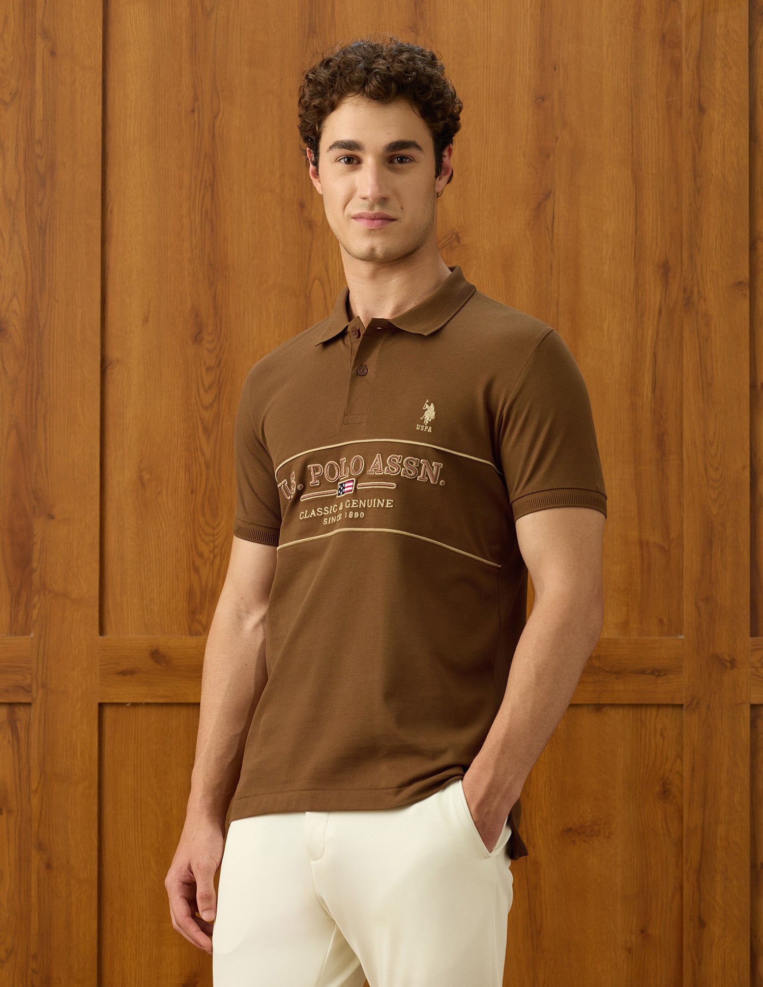 Elvenado Brand Embroidered Polo Shirt Brown - U.S. Polo Assn. India | Large