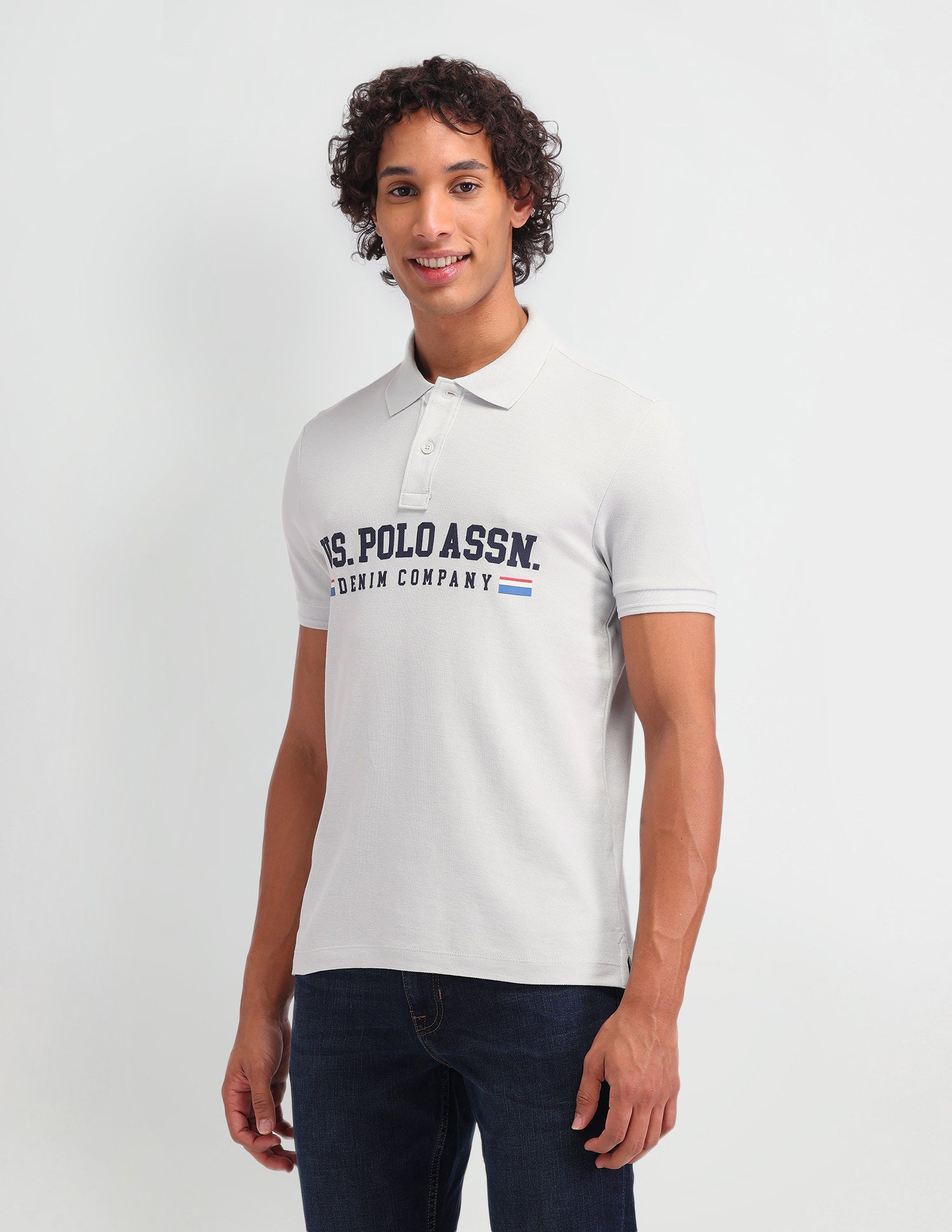 Brand Printed Muscle Fit Polo Shirt Grey - U.S. Polo Assn. India | Large