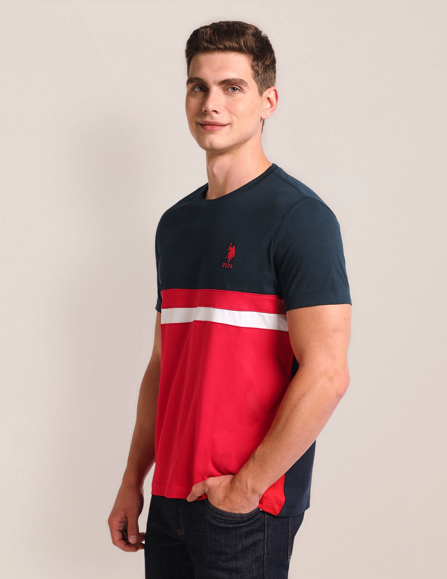 Colour Block Slim Fit T-Shirt Navy - U.S. POLO ASSN. | Large
