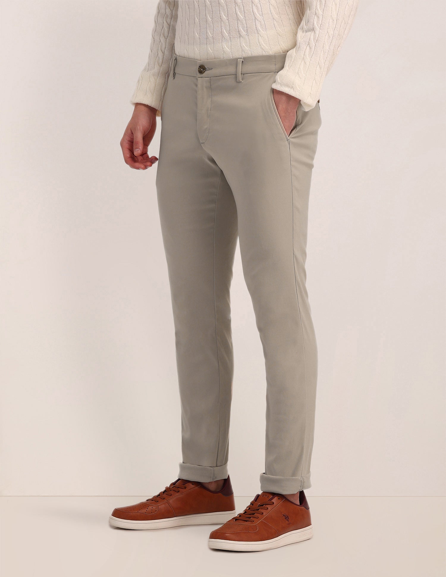 Austin Slim Fit Techverse Trousers Beige - U.S. Polo Assn. India | Large
