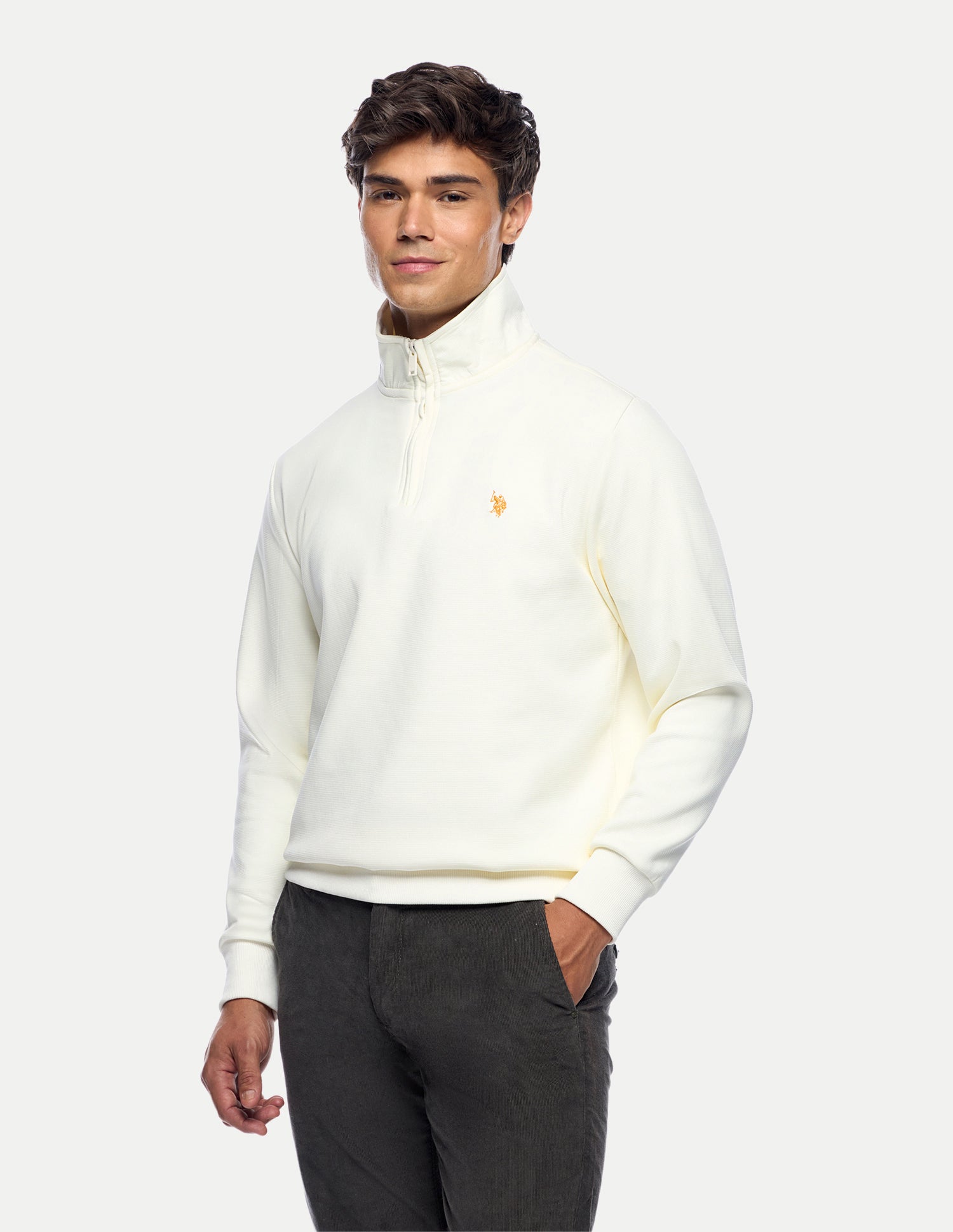 Brand Embroidered Slim Fit Sweatshirt Off White - U.S. Polo Assn. India | Large