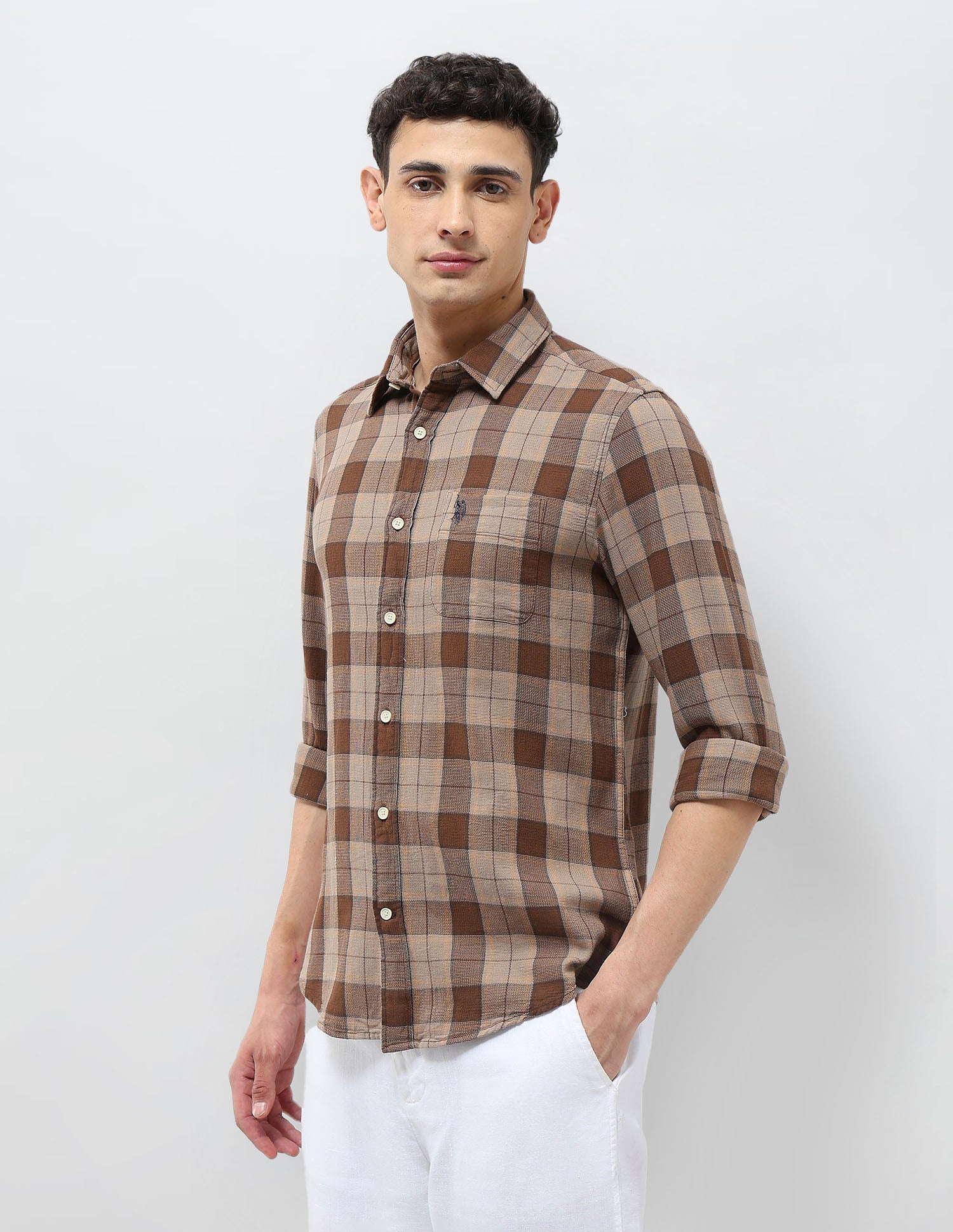 Tartan Checked Regular Fit Shirt Medium Brown - U.S. Polo Assn. India | Large