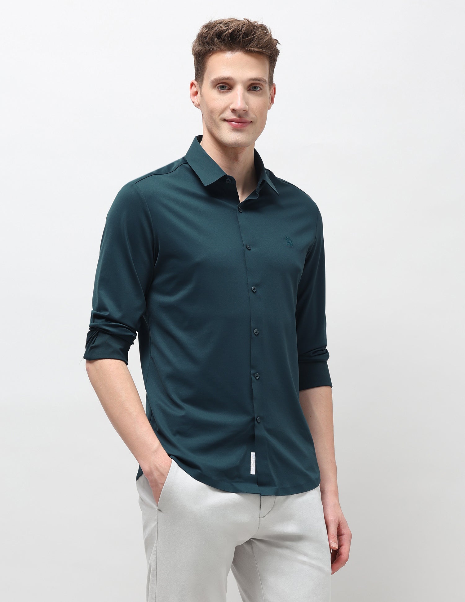 Solid Knitted Shirt Teal - U.S. Polo Assn. India | Large
