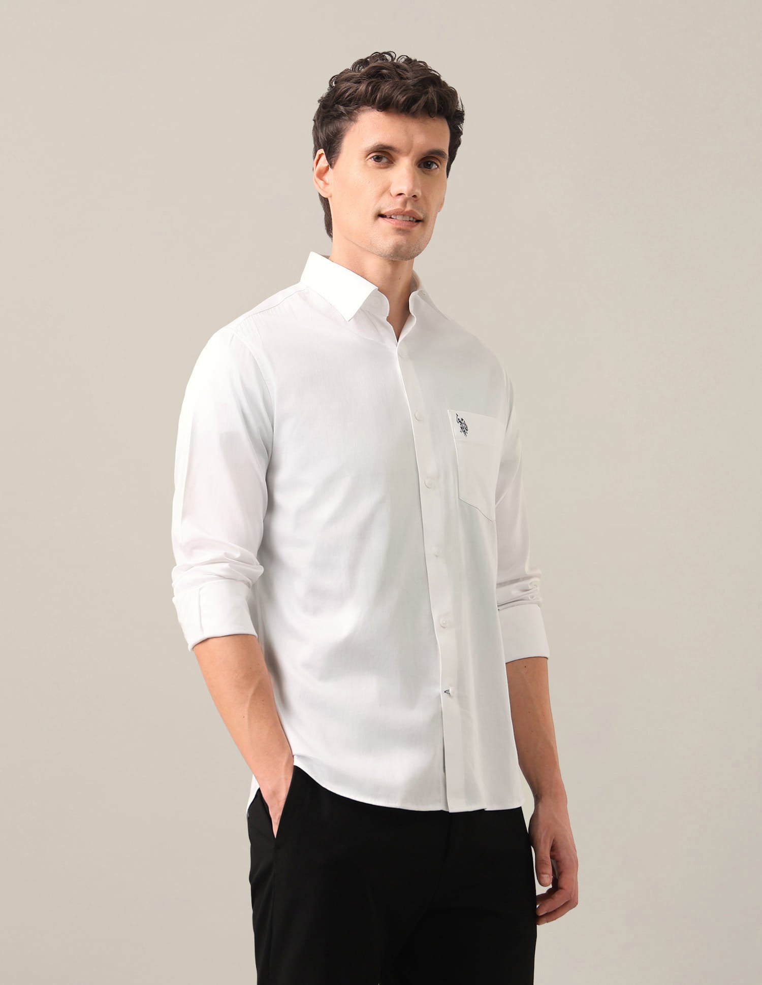 Solid Satin Shirt White - U.S. Polo Assn. India | Large