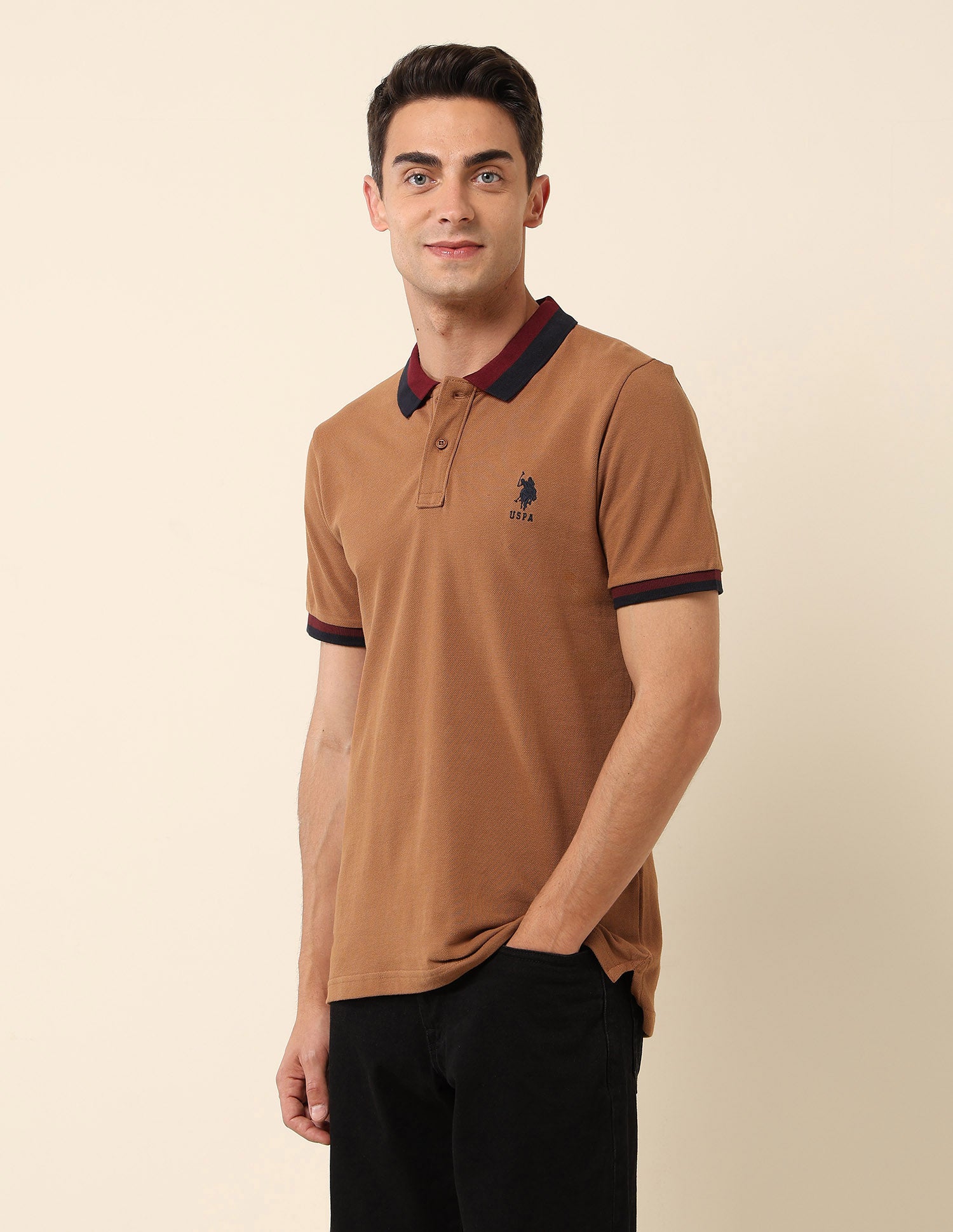 Slim Fit Solid Polo Shirt Brown - U.S. Polo Assn. India | Large