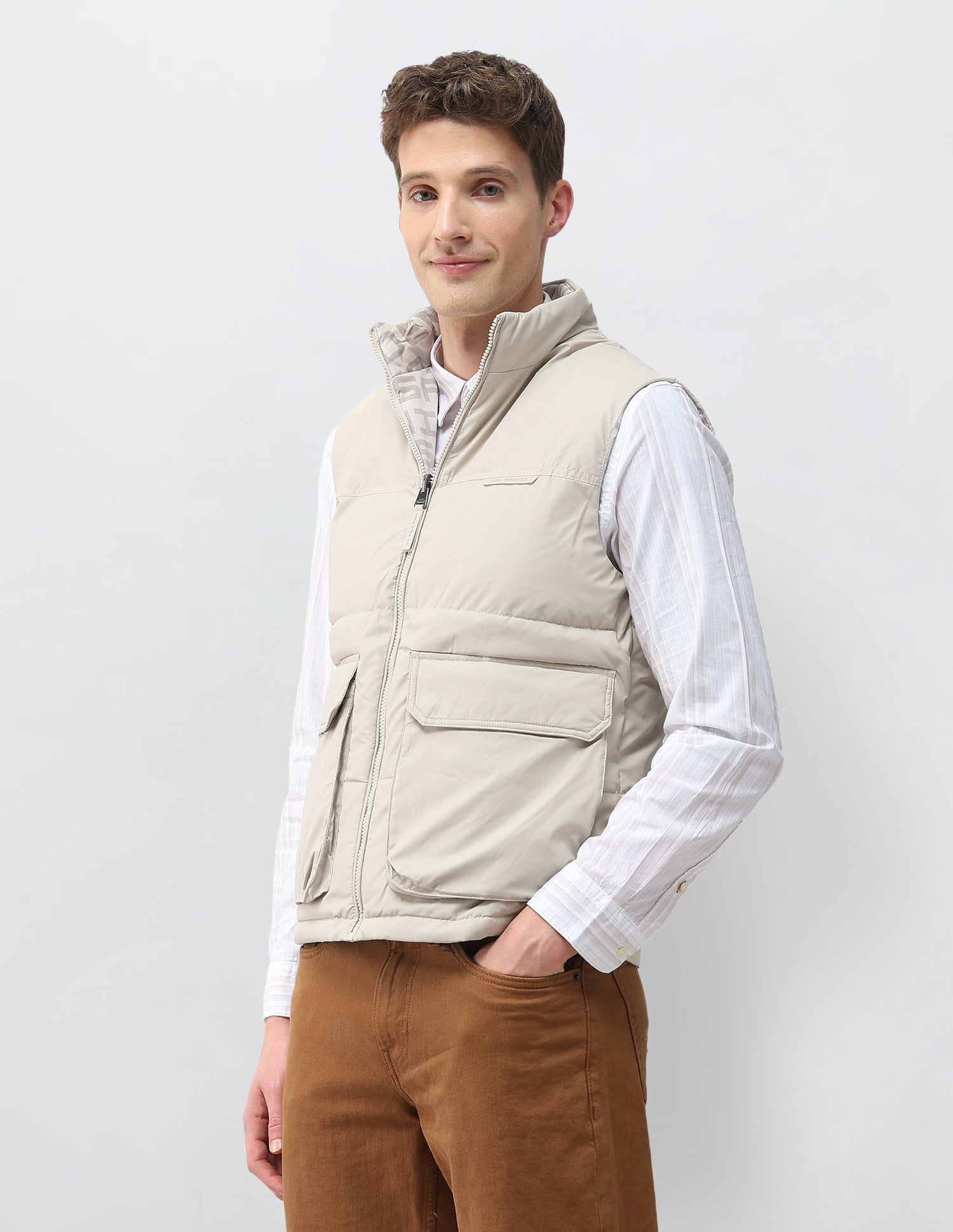 Reversible Brand Printed Puffer Jacket Beige - U.S. Polo Assn. India | Large