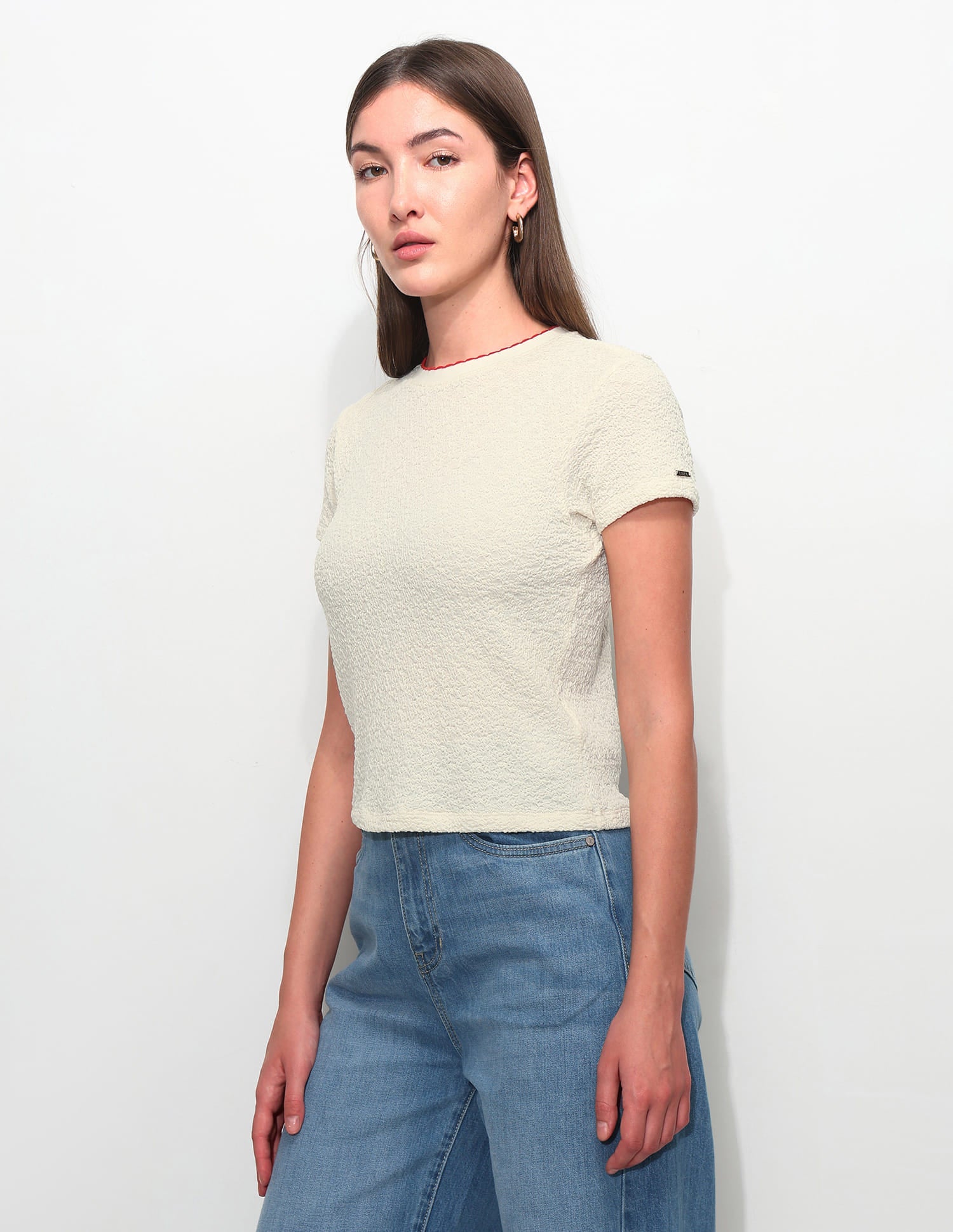 Fitted Textured T-Shirt White - U.S. Polo Assn. India | Large