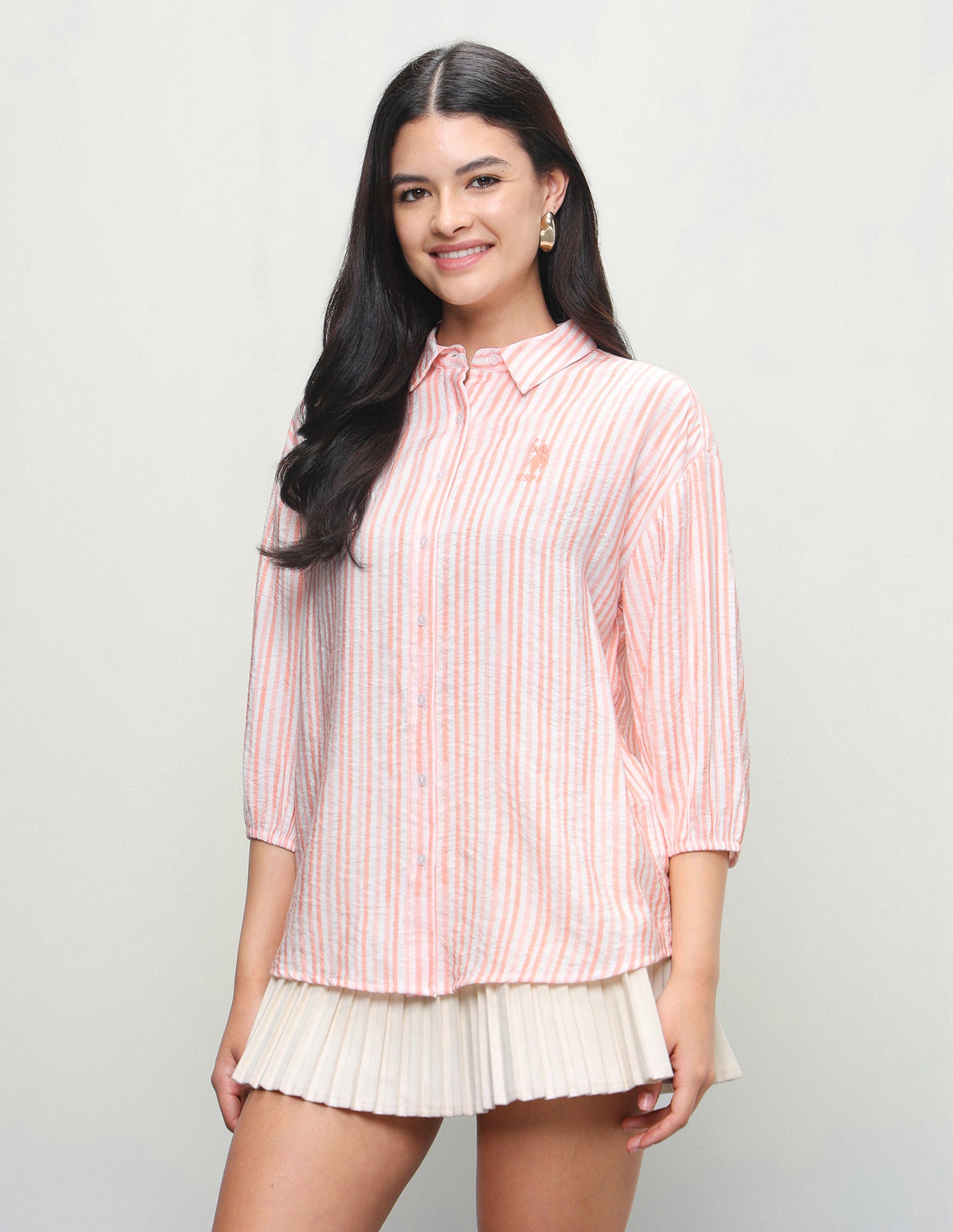 Vertical Striped Relaxed Fit Shirt Light Pink - U.S. Polo Assn. India | Large