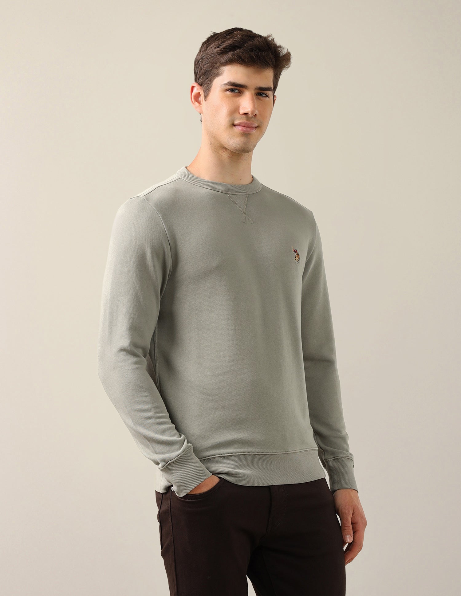 Solid Regular Fit Sweatshirt Olive - U.S. Polo Assn. India | Large