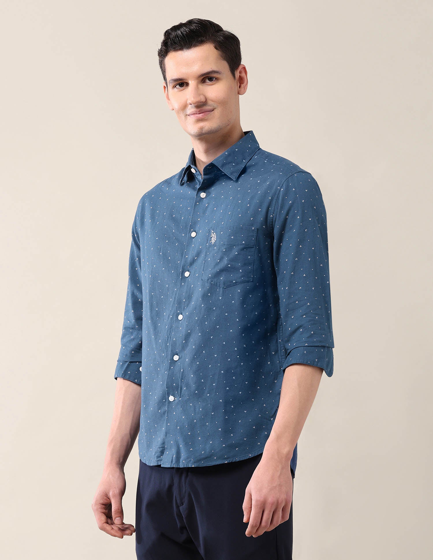 Geometric Tailored Fit Shirt Blue - U.S. POLO ASSN. | Large