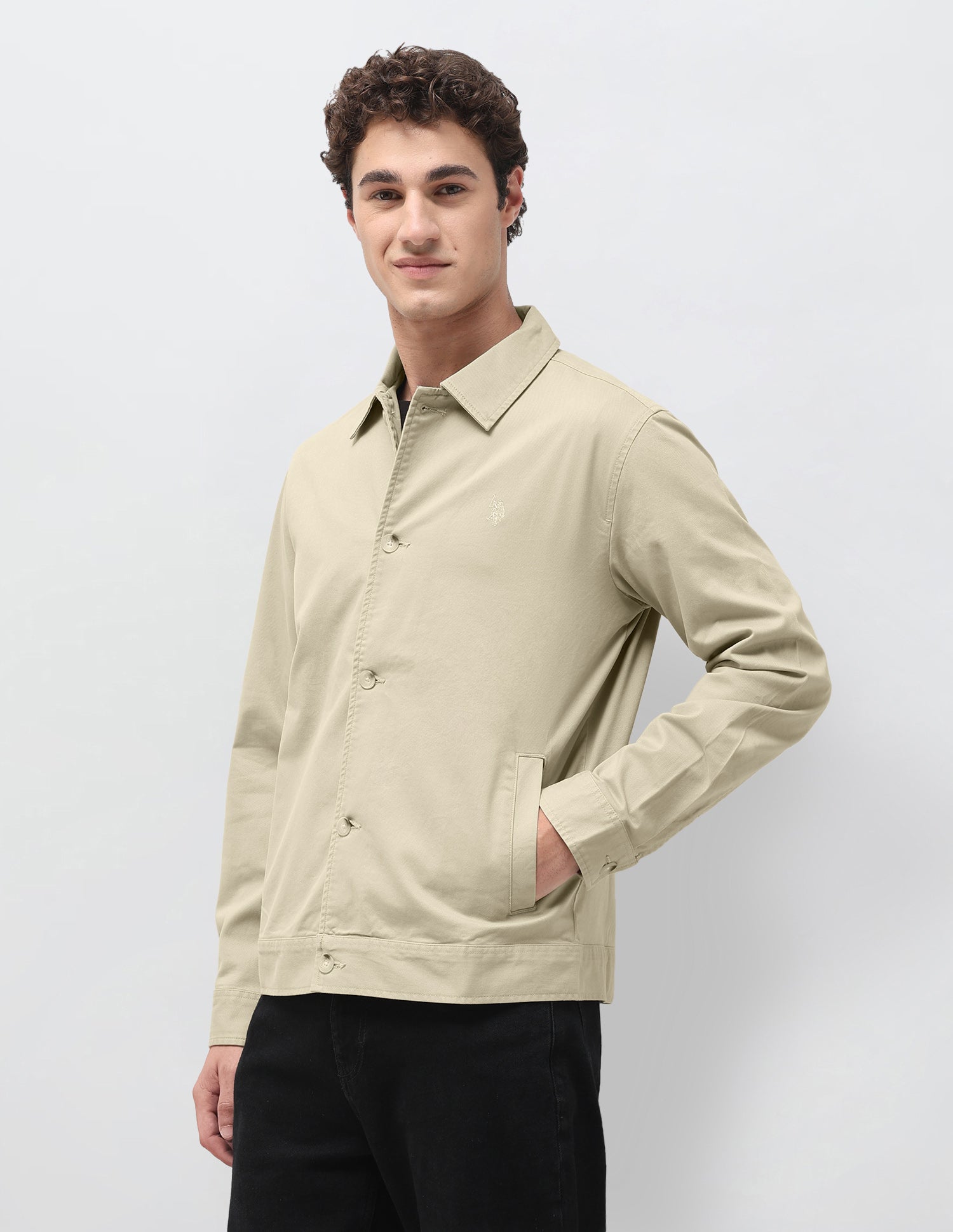 Solid Regular Fit Shacket Khaki - U.S. Polo Assn. India | Large