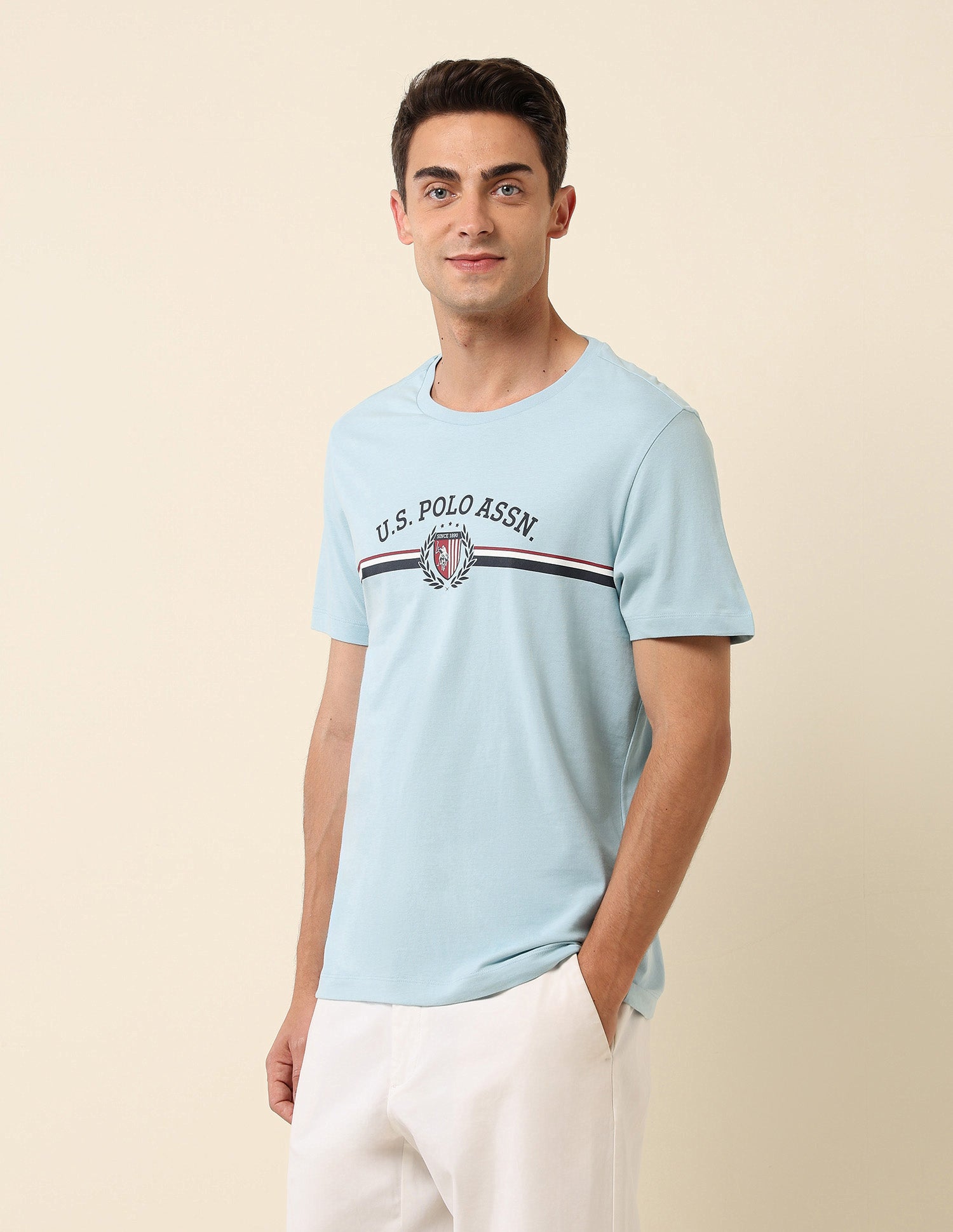 Pure Cotton Slim Fit T-Shirt Light Blue - U.S. Polo Assn. India | Large