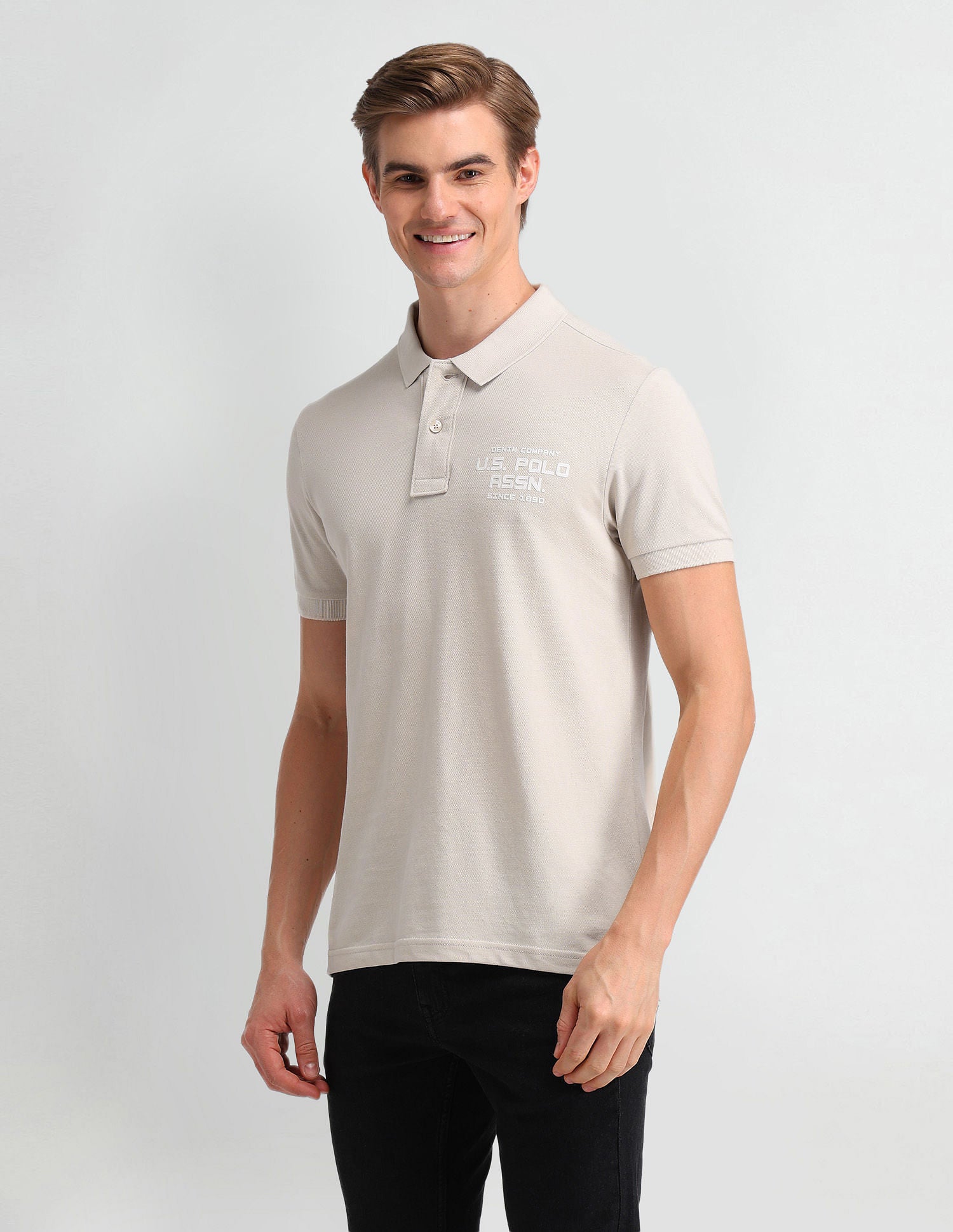 Solid Slim Fit Polo Shirt Beige - U.S. Polo Assn. India | Large
