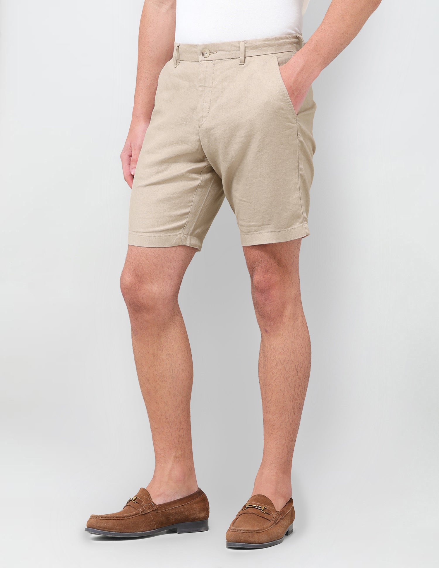 Solid Slim Fit Chino Shorts Khaki - U.S. Polo Assn. India | Large