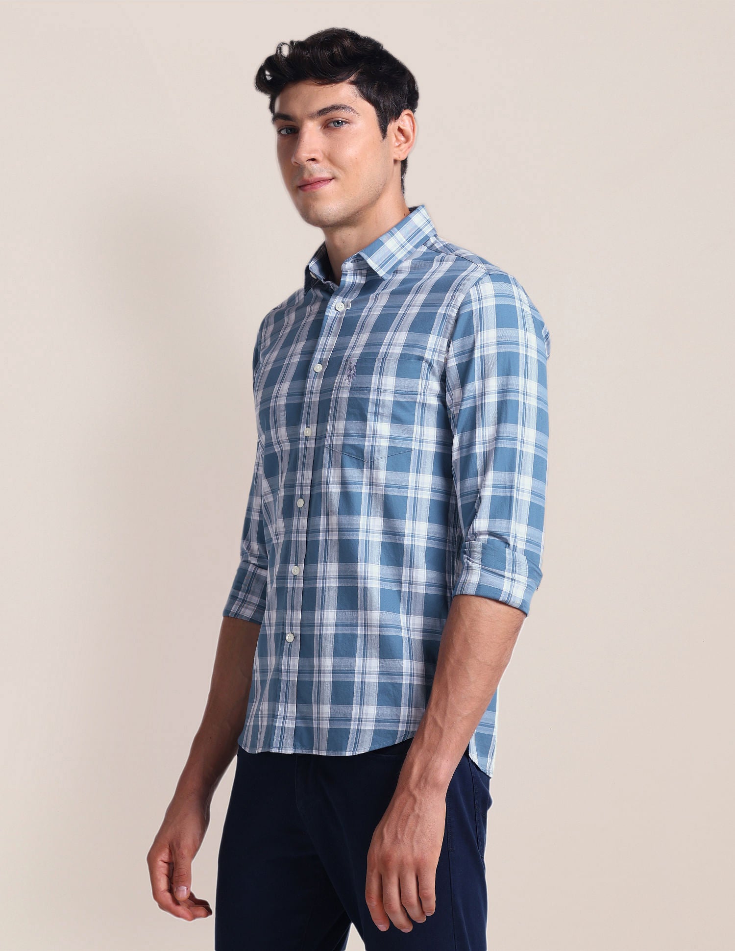 Tartan Check Tailored Fit Shirt Blue - U.S. POLO ASSN. | Large