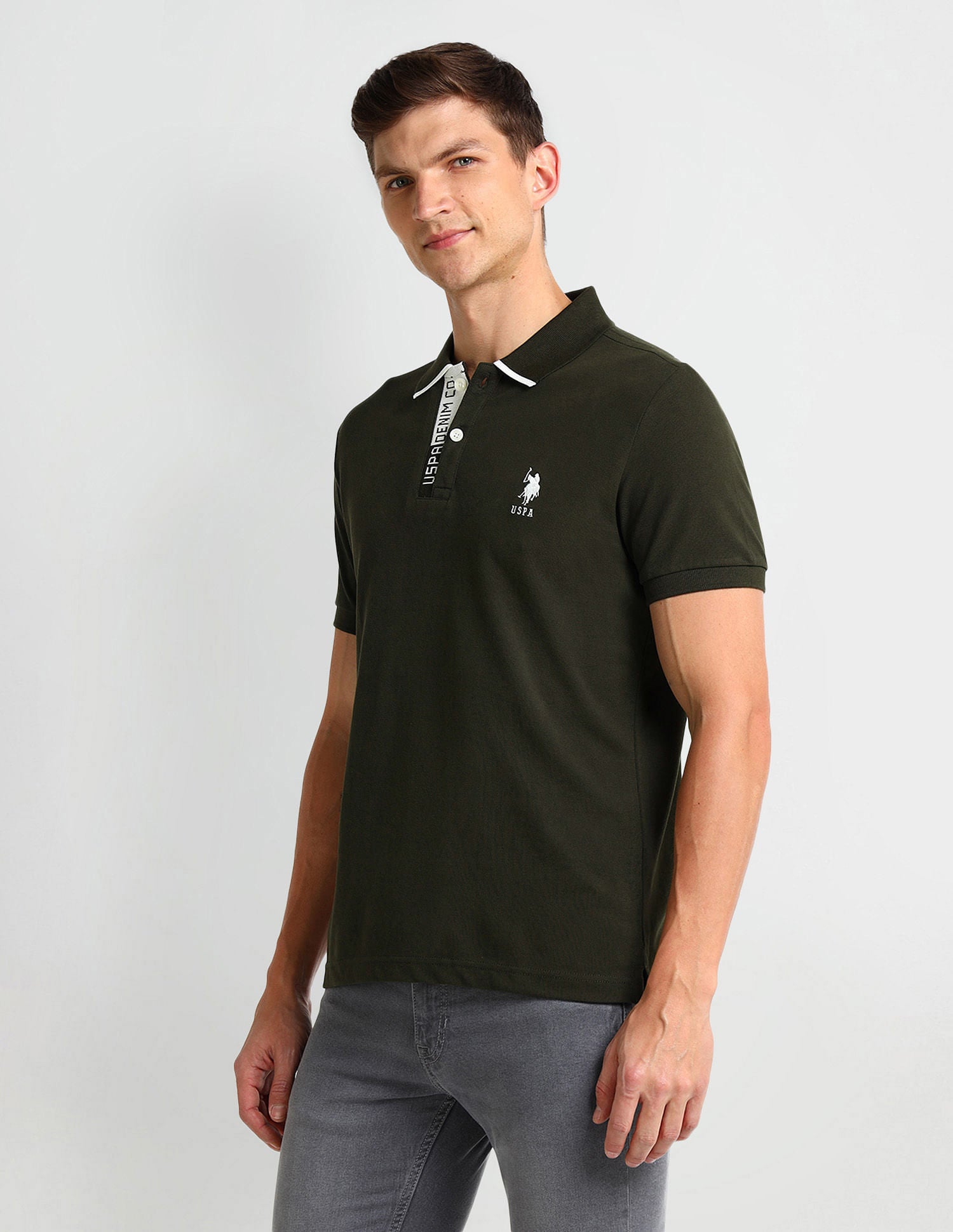 Muscle Fit Solid Polo Shirt Olive - U.S. Polo Assn. India | Large