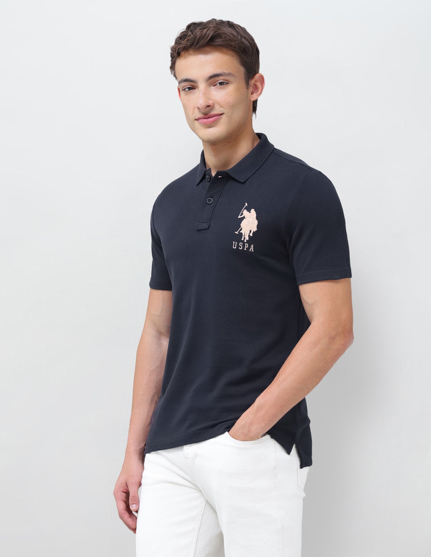 Solid Slim Fit Polo Shirt Navy - U.S. Polo Assn. India | Large