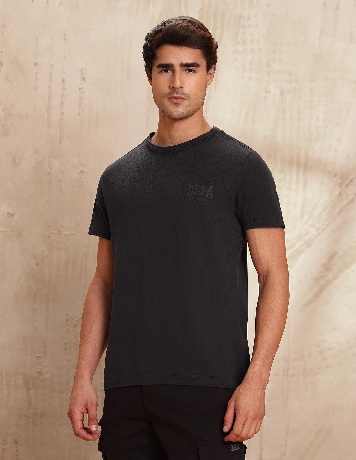 Textured Pure Cotton T-Shirt Dark Grey - U.S. POLO ASSN. | Large