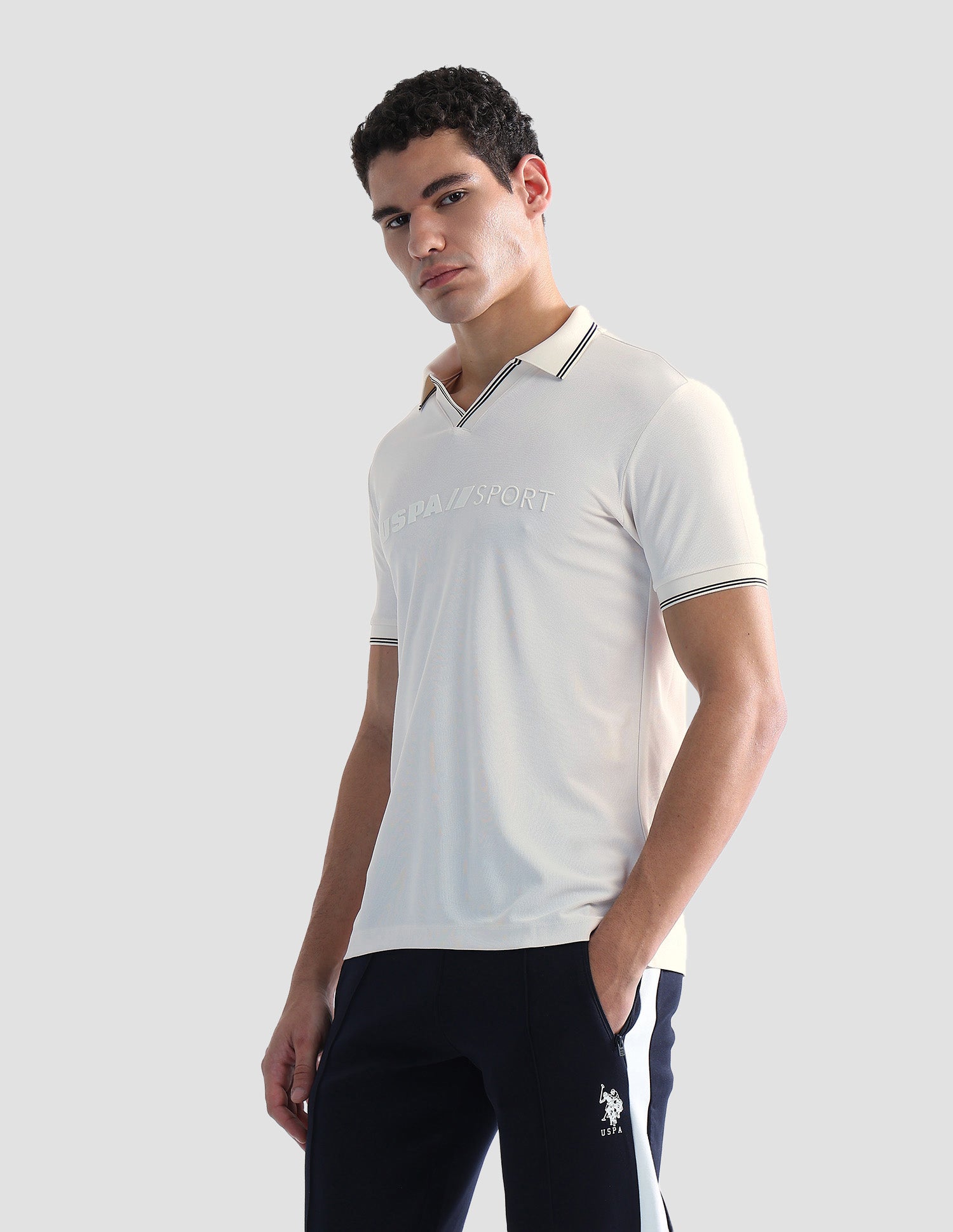Brand Embossed Regular Fit Active Polo Shirt Off White - U.S. POLO ASSN. | Large