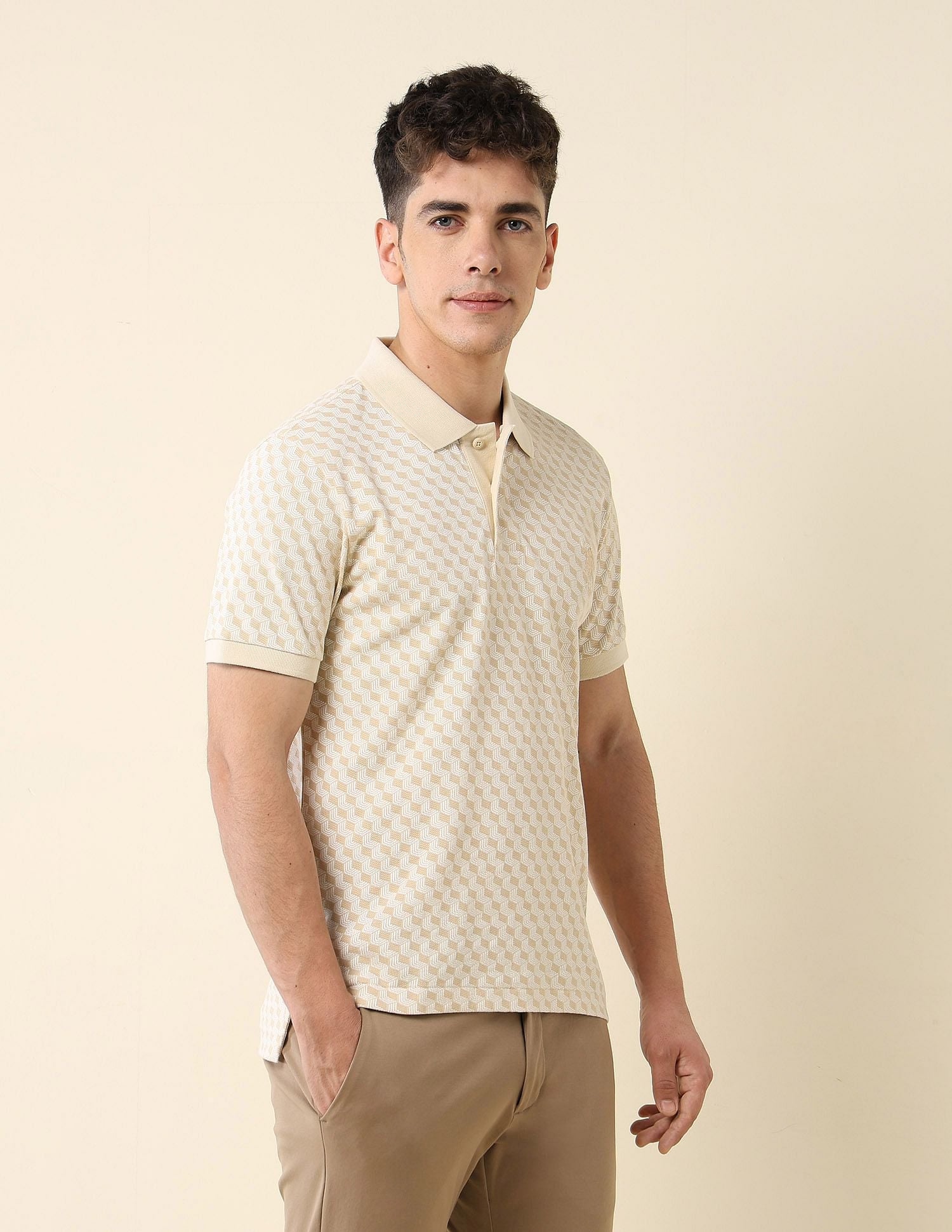 All-Over Printed Slim Fit Polo Shirt Beige - U.S. Polo Assn. India | Large