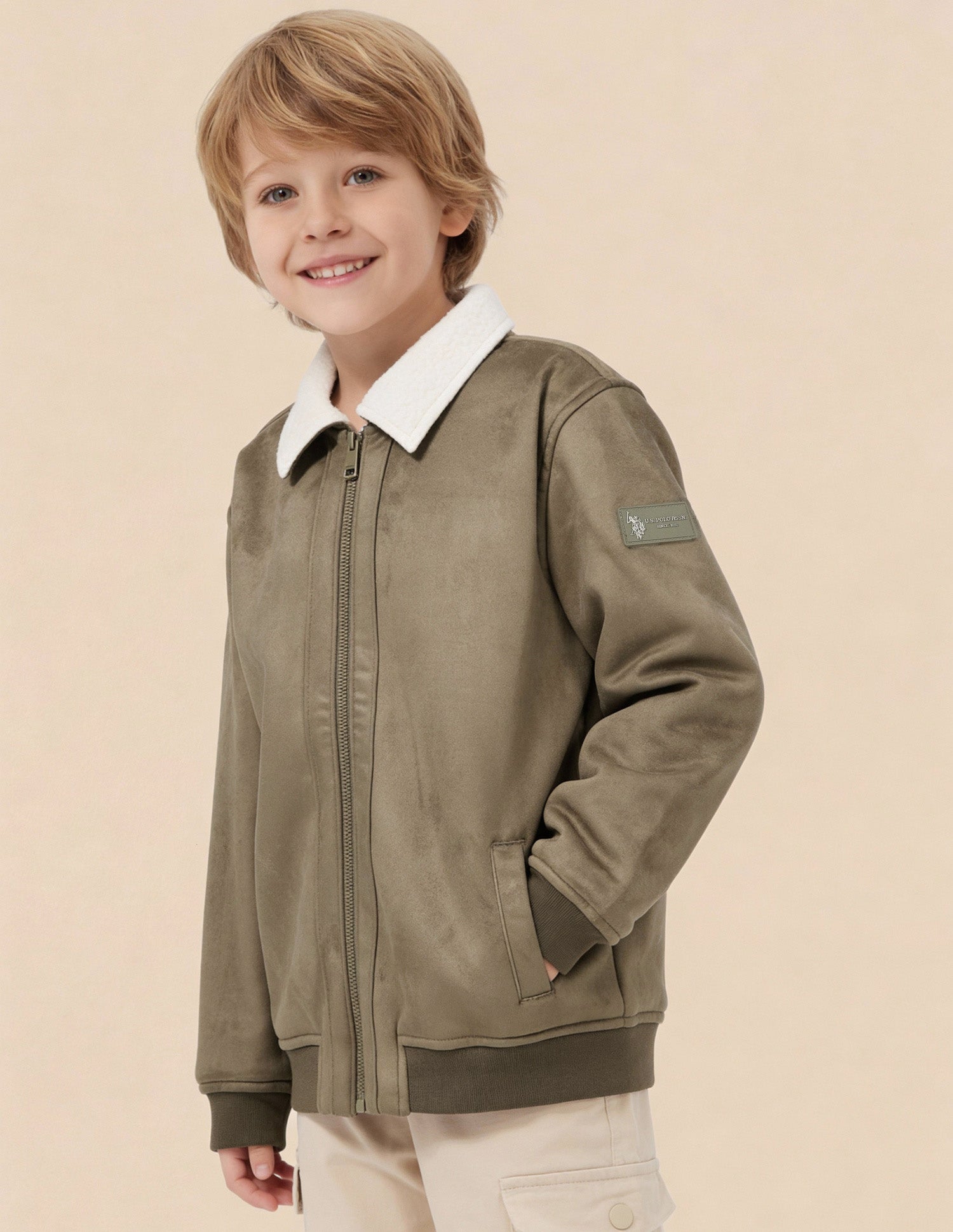 Boys Solid Bomber Jacket Green - U.S. Polo Assn. India | Large