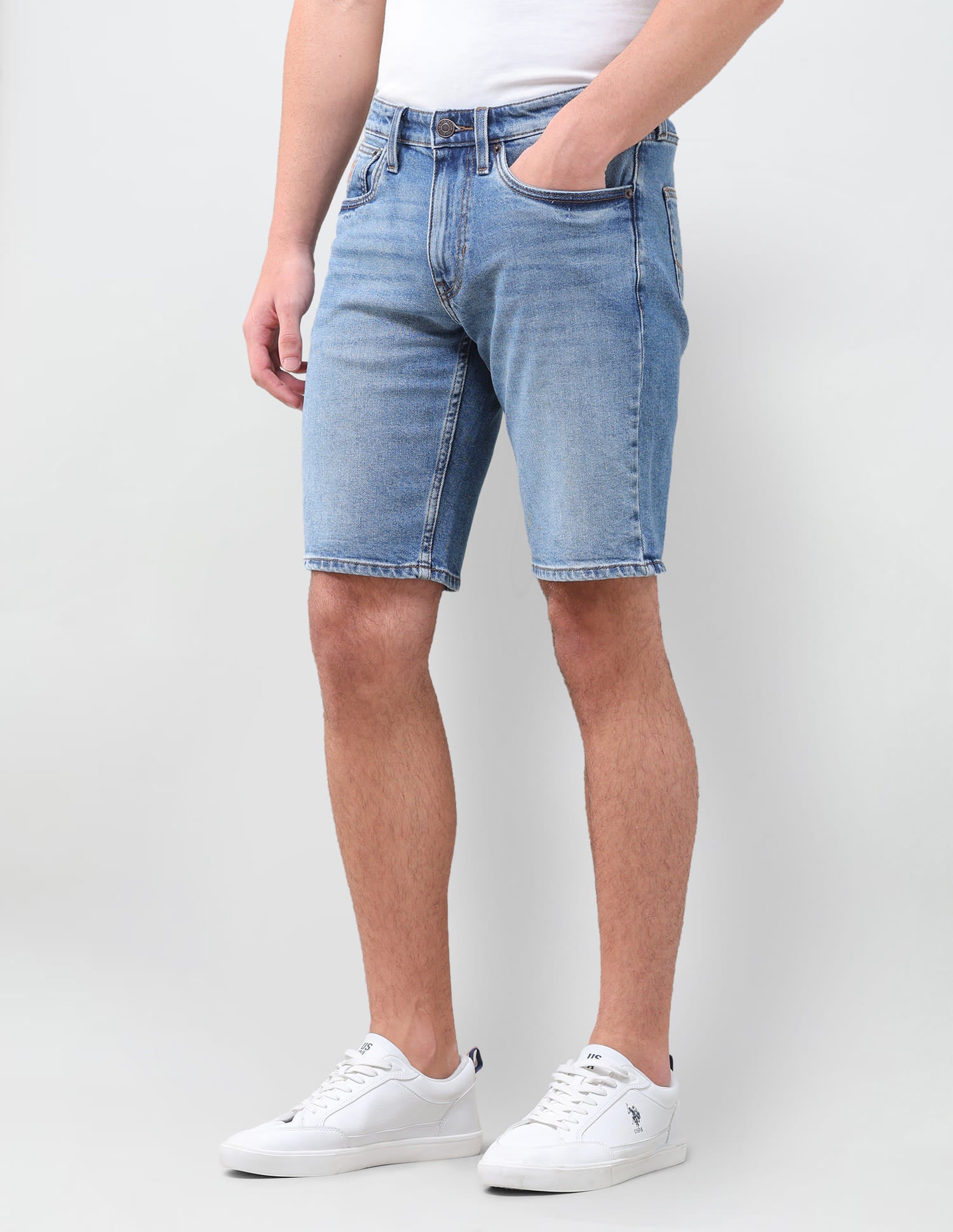 Solid Slim Fit Denim Shorts Blue - U.S. Polo Assn. India | Large