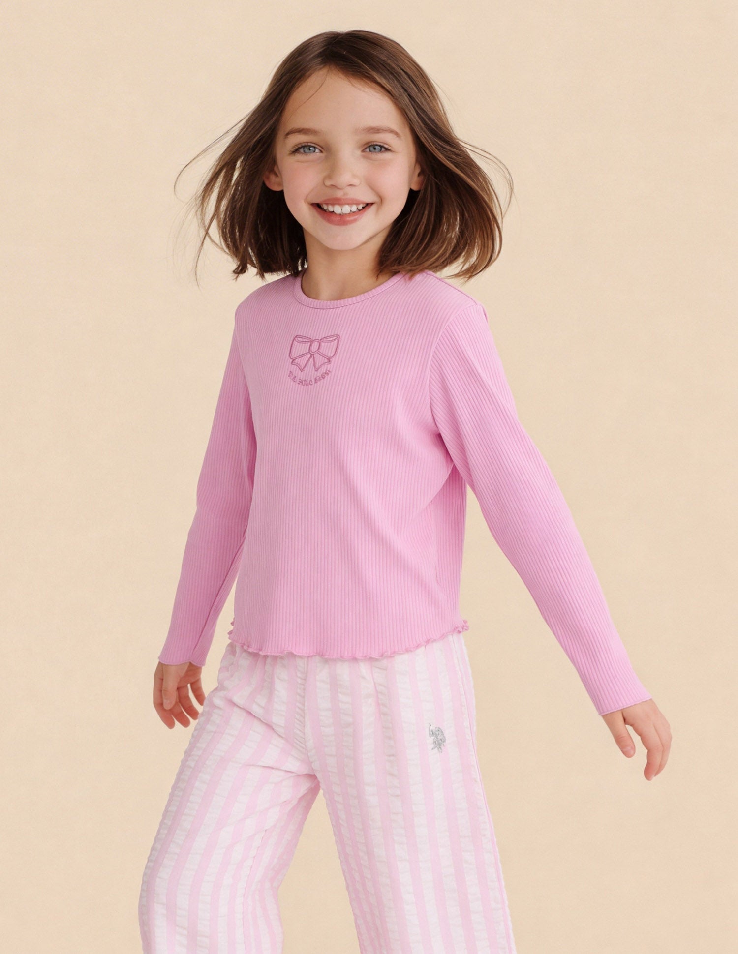 Textured Vertical Striped T-Shirt Light Pink - U.S. Polo Assn. India | Large