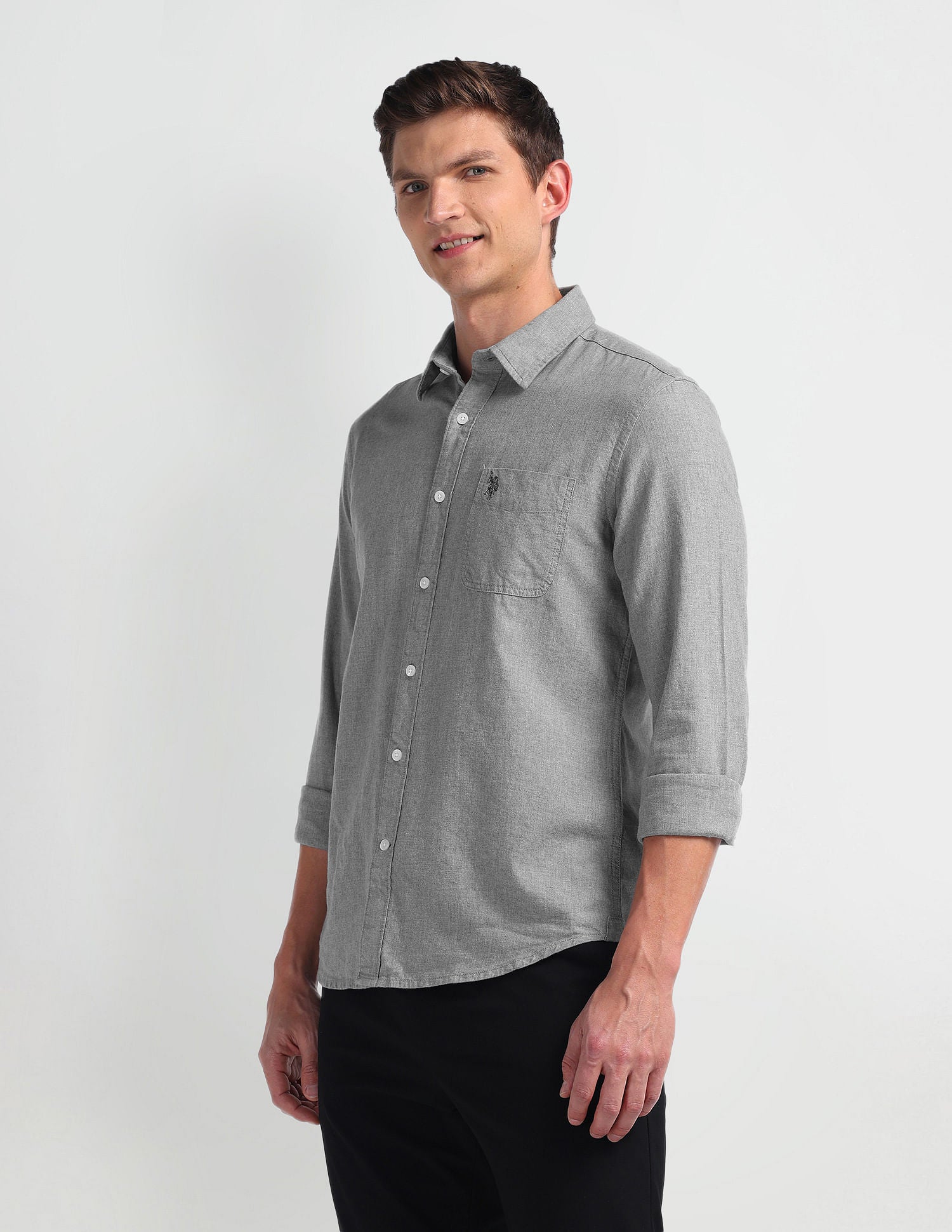 Pure Cotton Slim Fit Shirt Grey - U.S. Polo Assn. India | Large