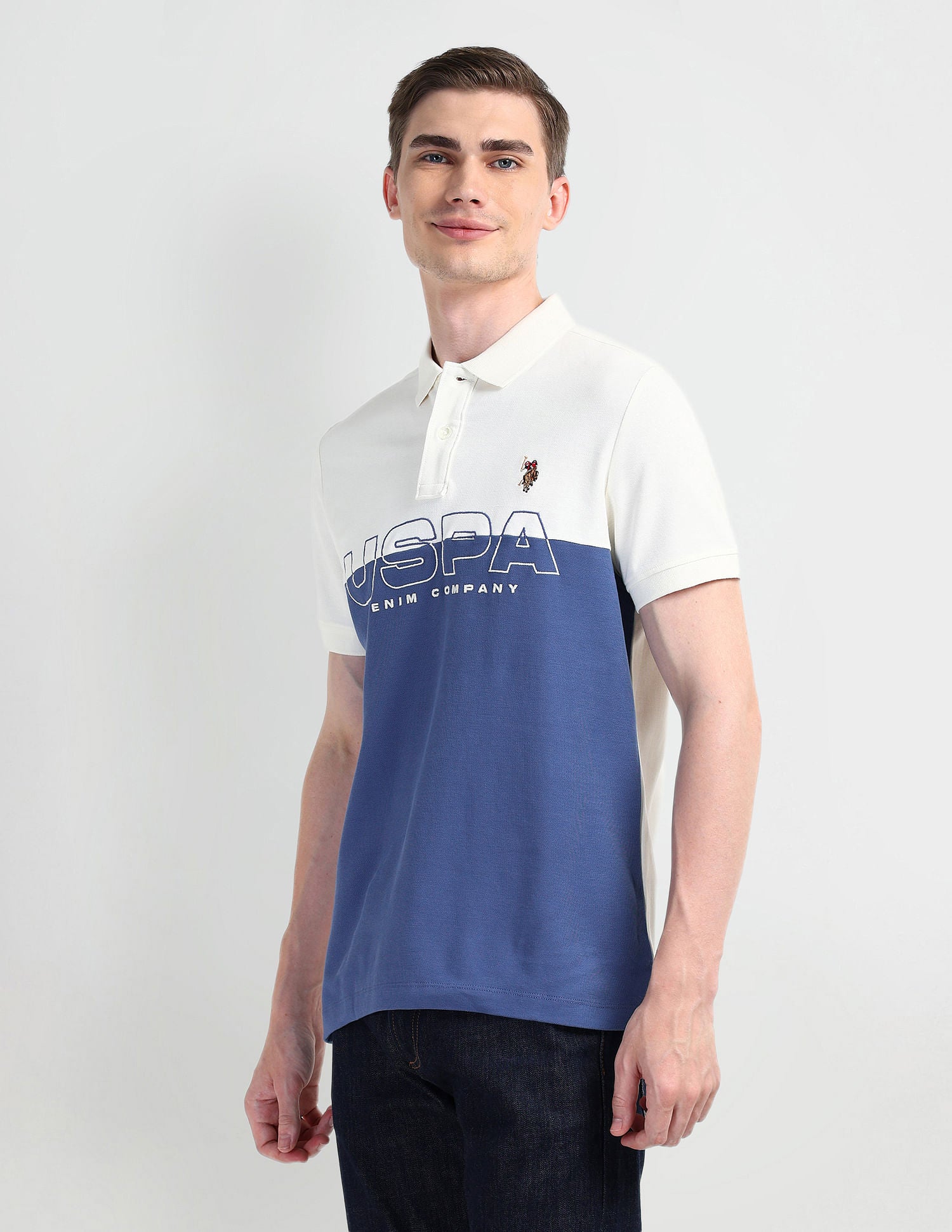 Muscle Fit Colour Blocked Polo Shirt Blue - U.S. POLO ASSN. | Large