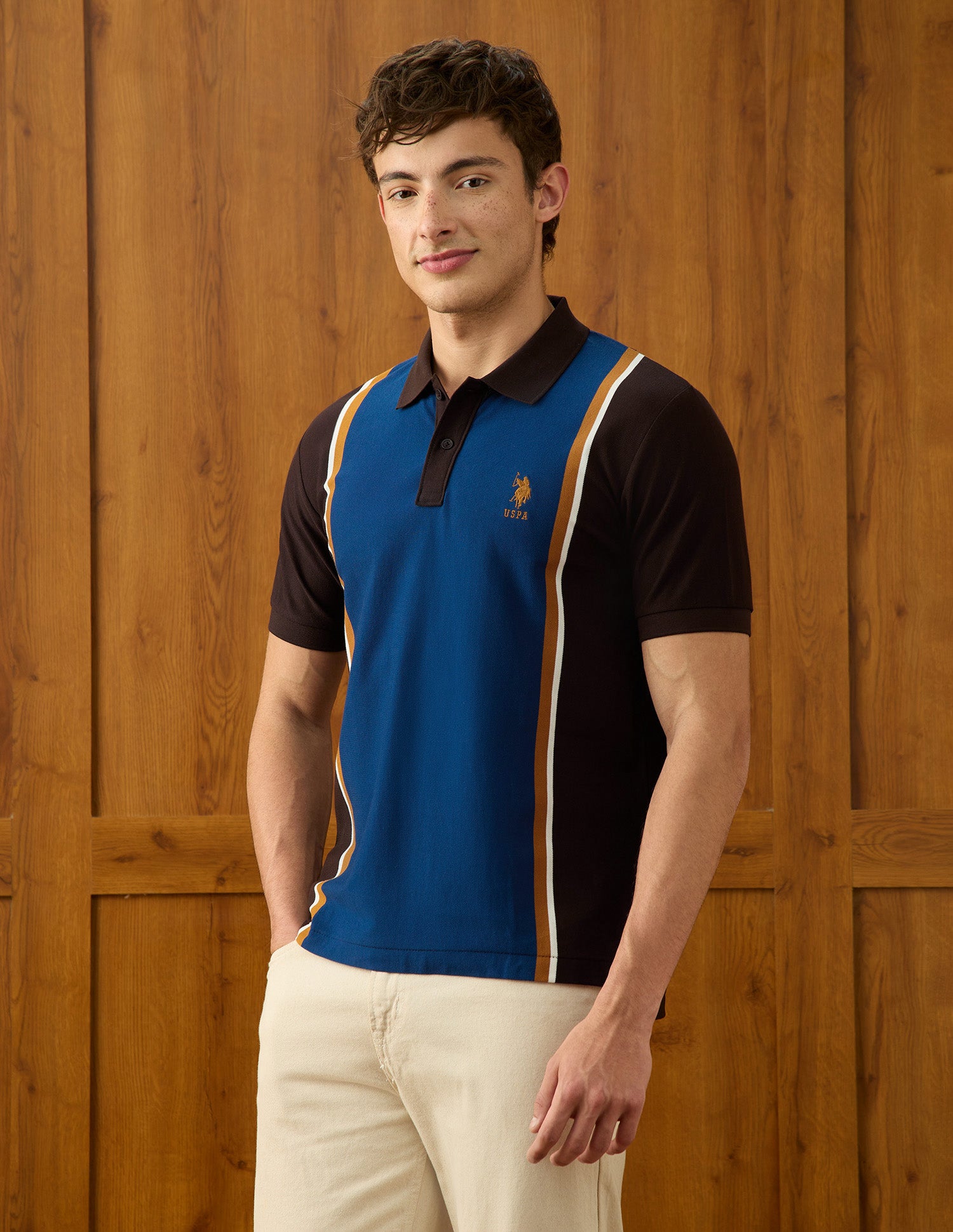 Colourblocked Slim Fit Polo Shirt Brown - U.S. Polo Assn. India | Large