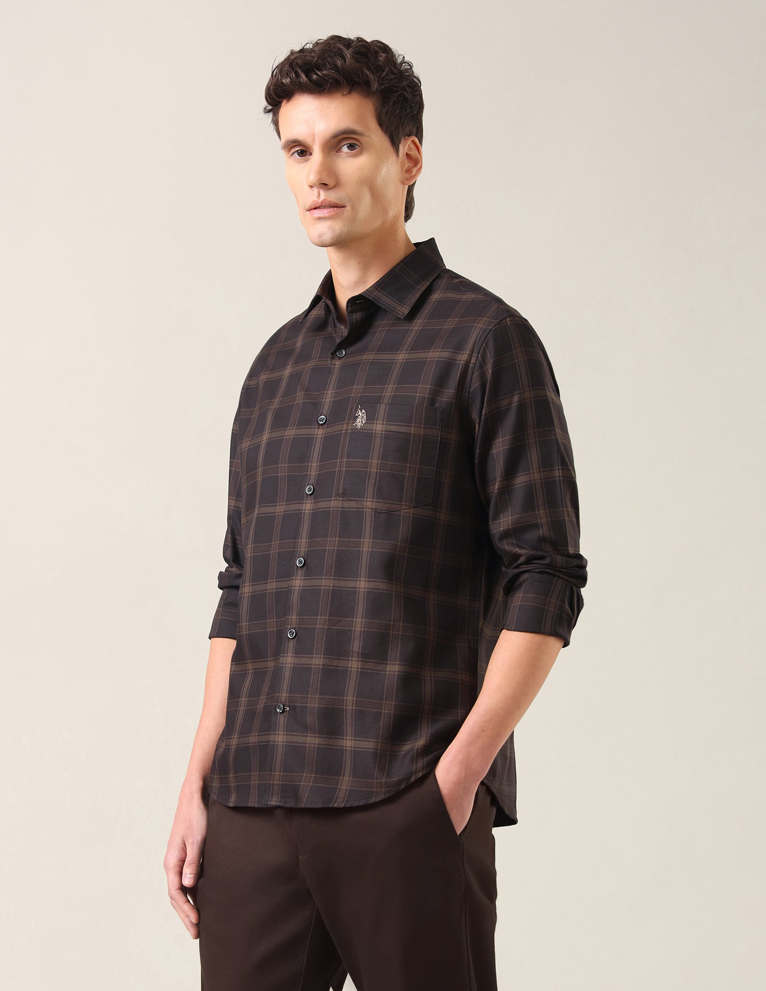 Grid Tattersall Checked Twill Shirt Choco - U.S. Polo Assn. India | Large