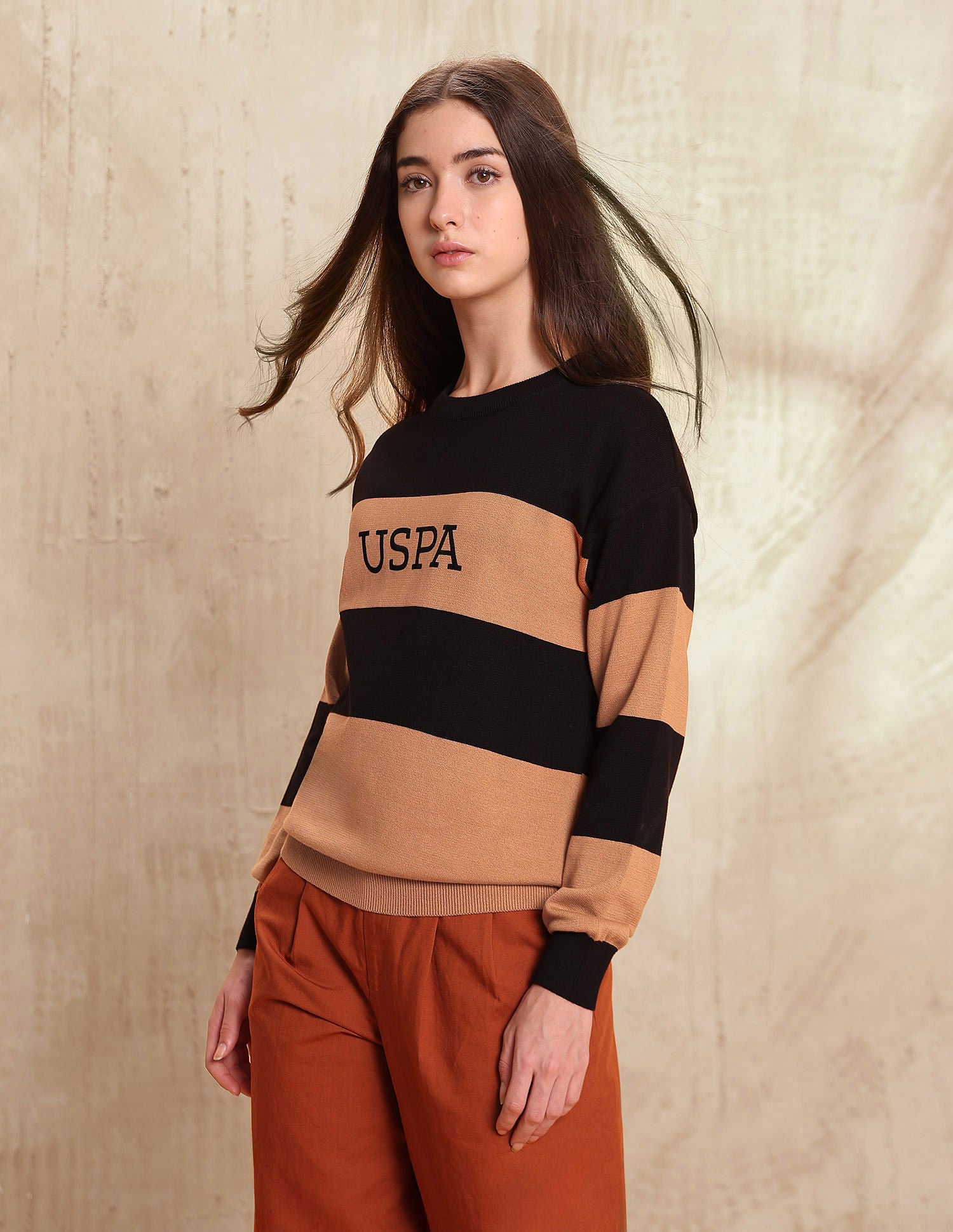 Drop Shoulder Relaxed Fit Sweater Light Brown - U.S. POLO ASSN. | Large