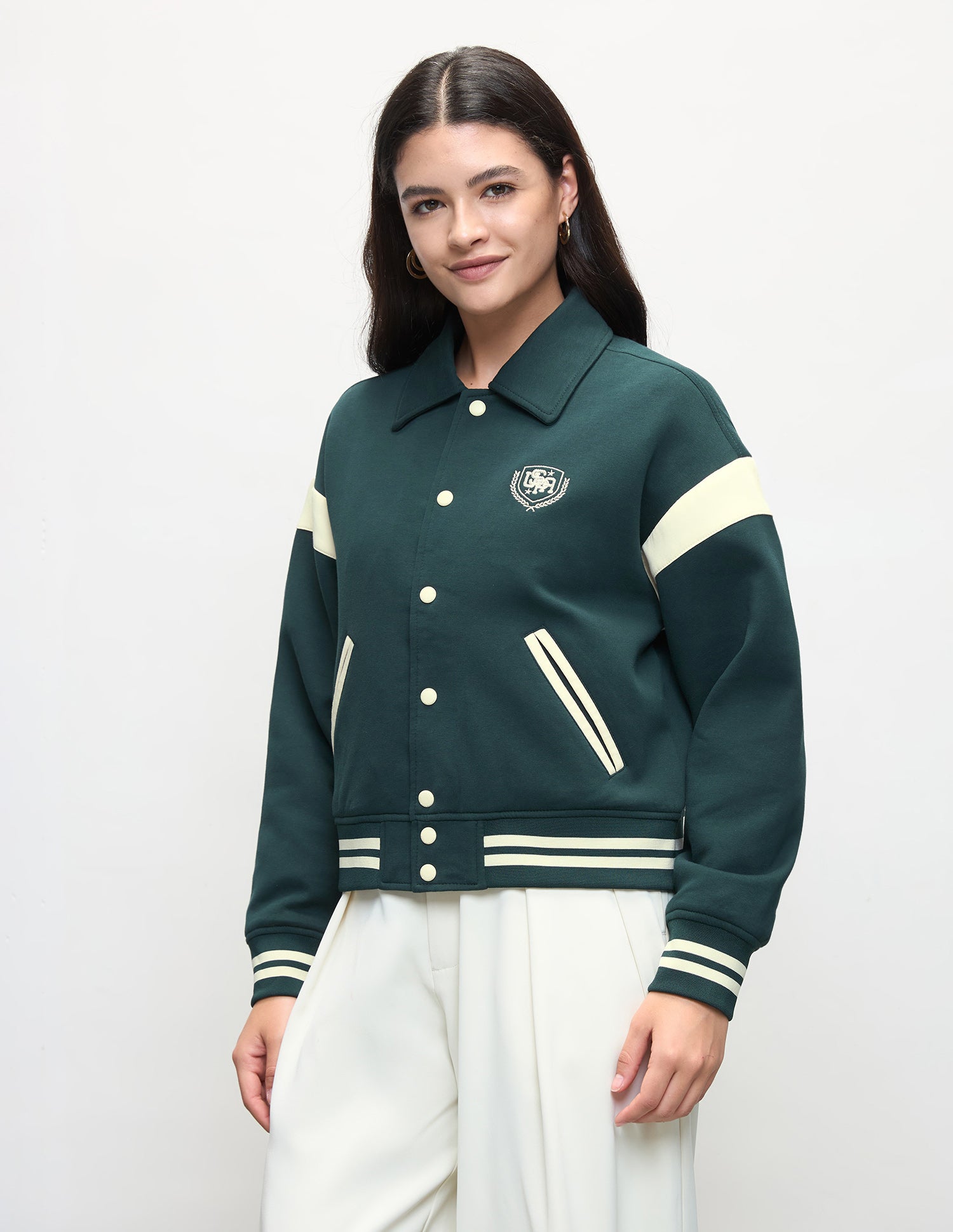 Boxy Fit Varsity Jacket Dark Green - U.S. Polo Assn. India | Large
