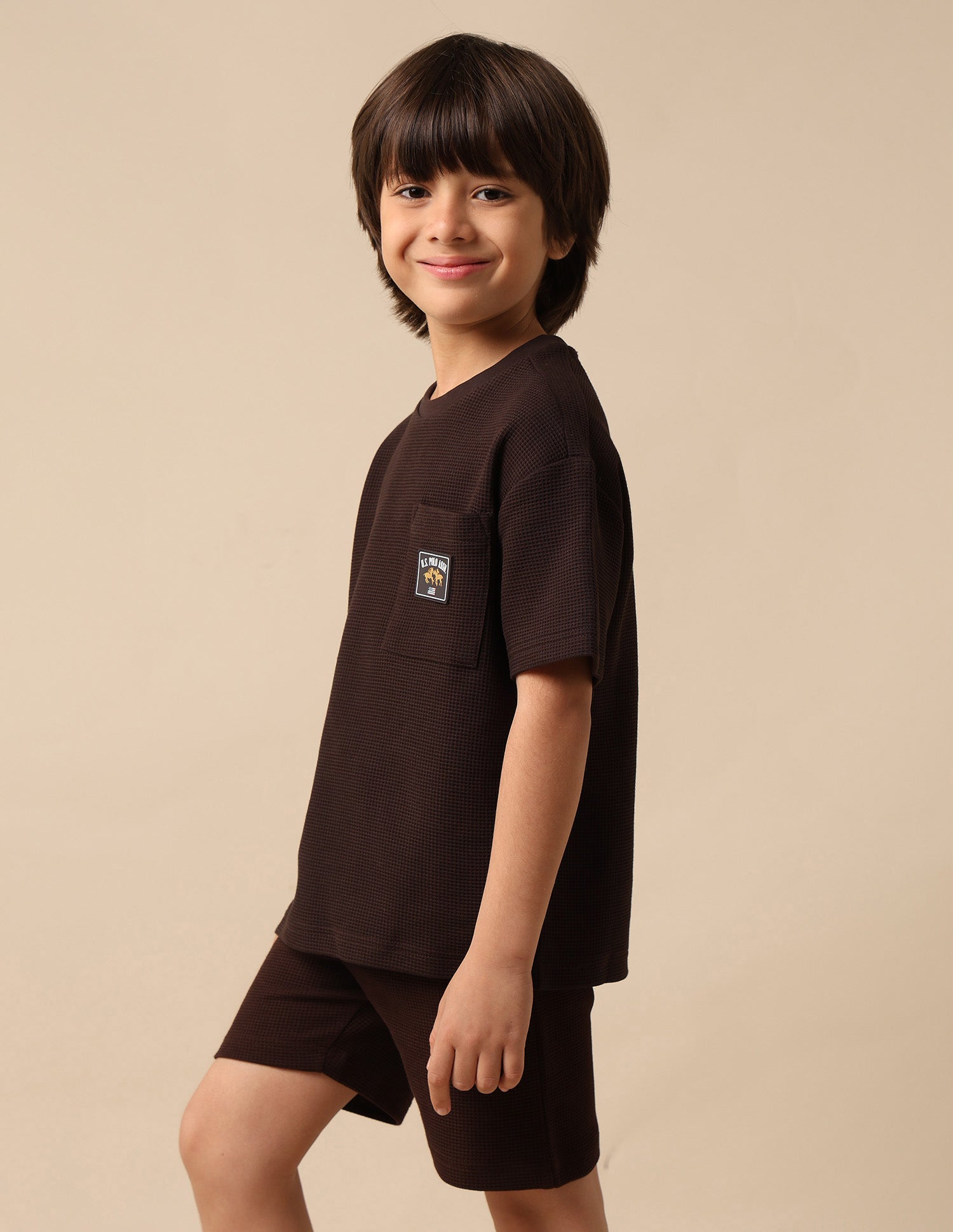 Boys Textured Boxy Fit T Shirt Dark Brown - U.S. POLO ASSN. | Large
