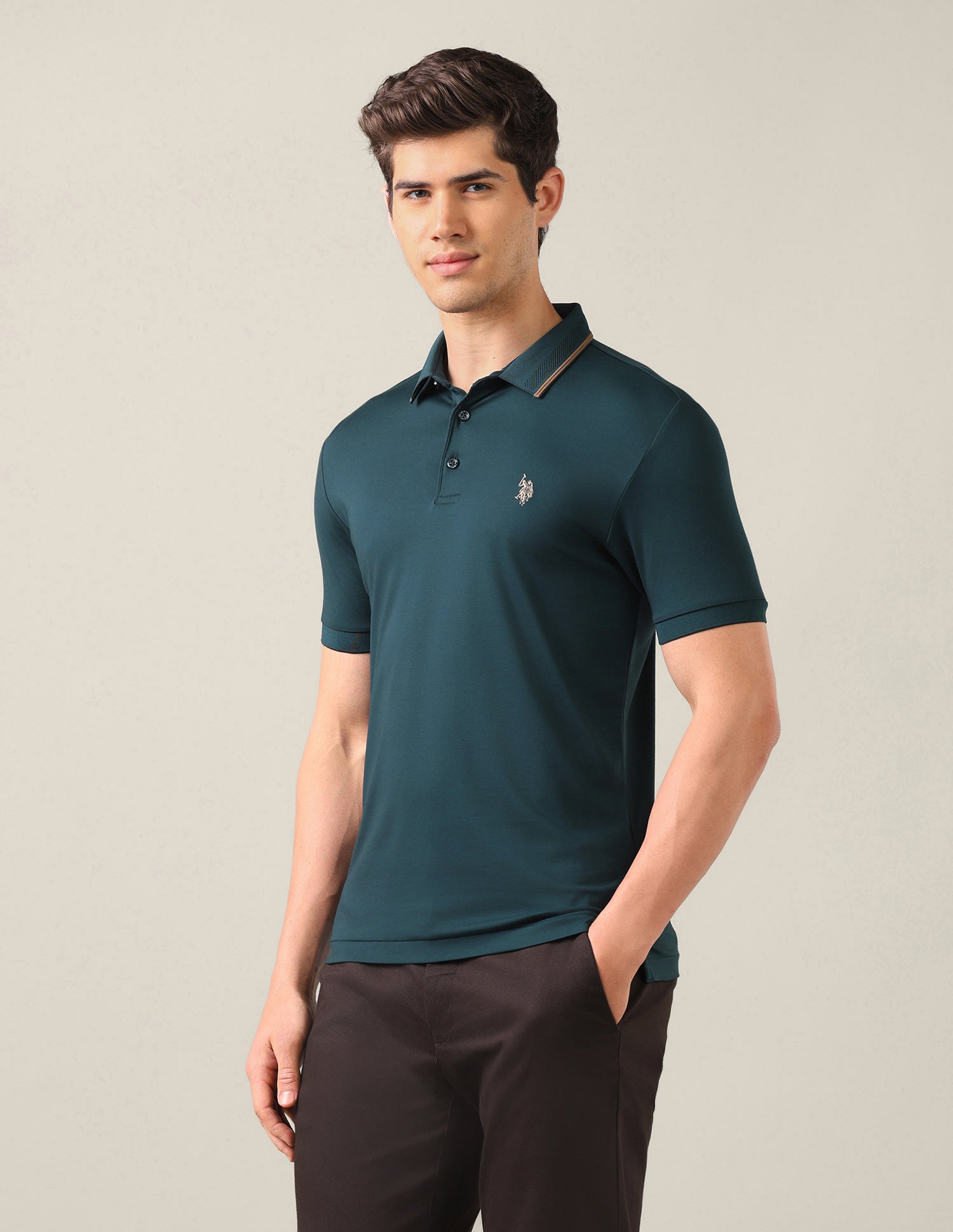 Solid Slim Fit Polo Shirt Dark Green - U.S. Polo Assn. India | Large