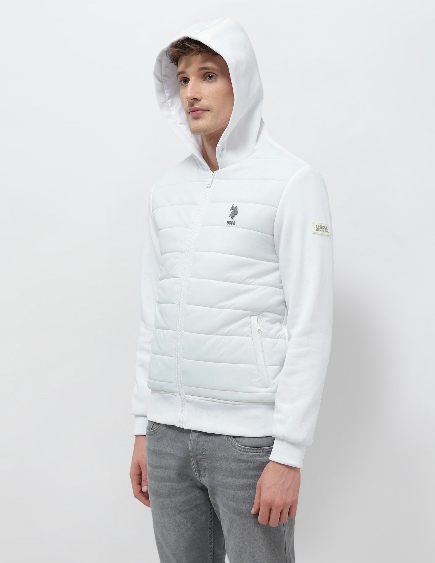 Solid Regular Fit Puffer Jacket Ivory - U.S. POLO ASSN. | Large