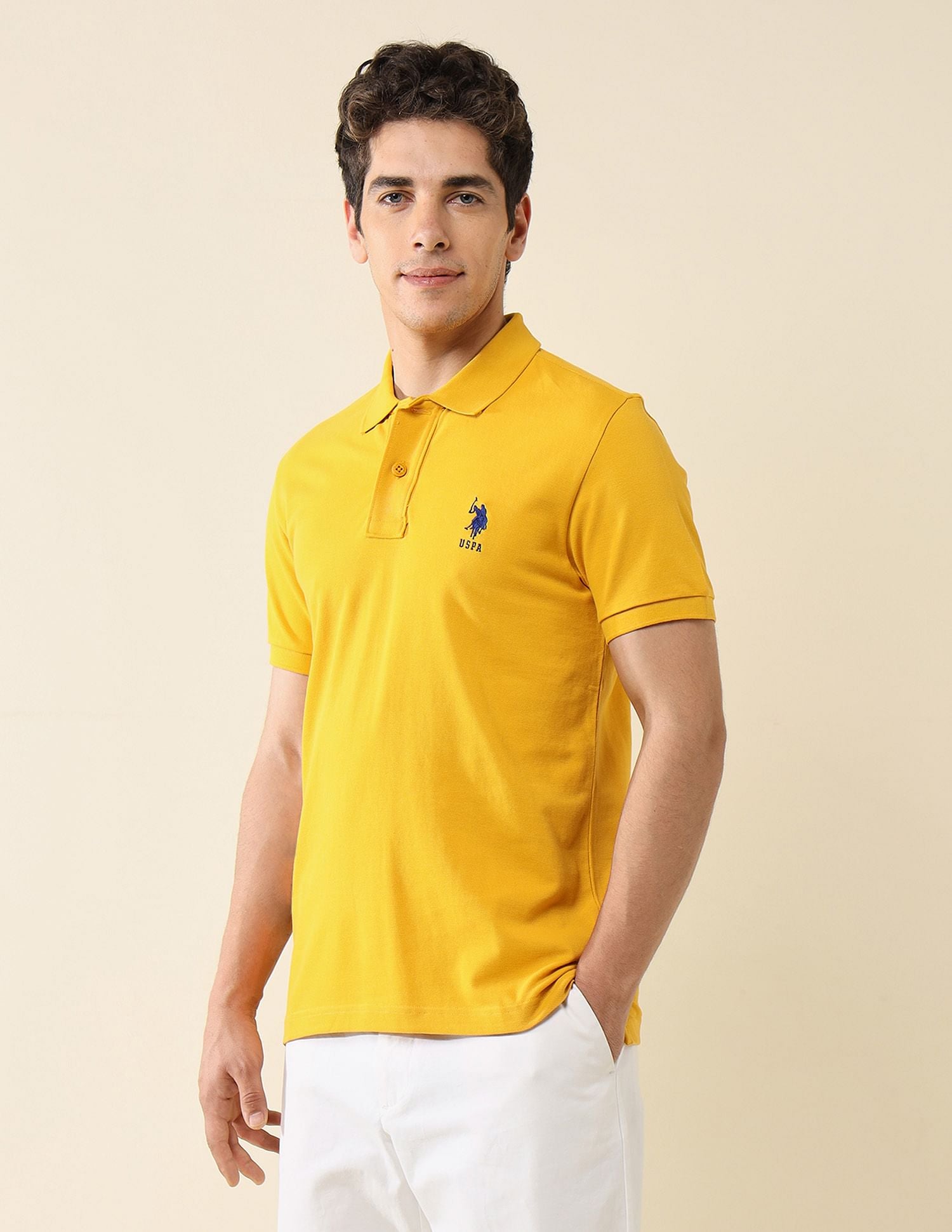 Pure Cotton Slim Fit Polo Shirt Dark Yellow - U.S. Polo Assn. India | Large