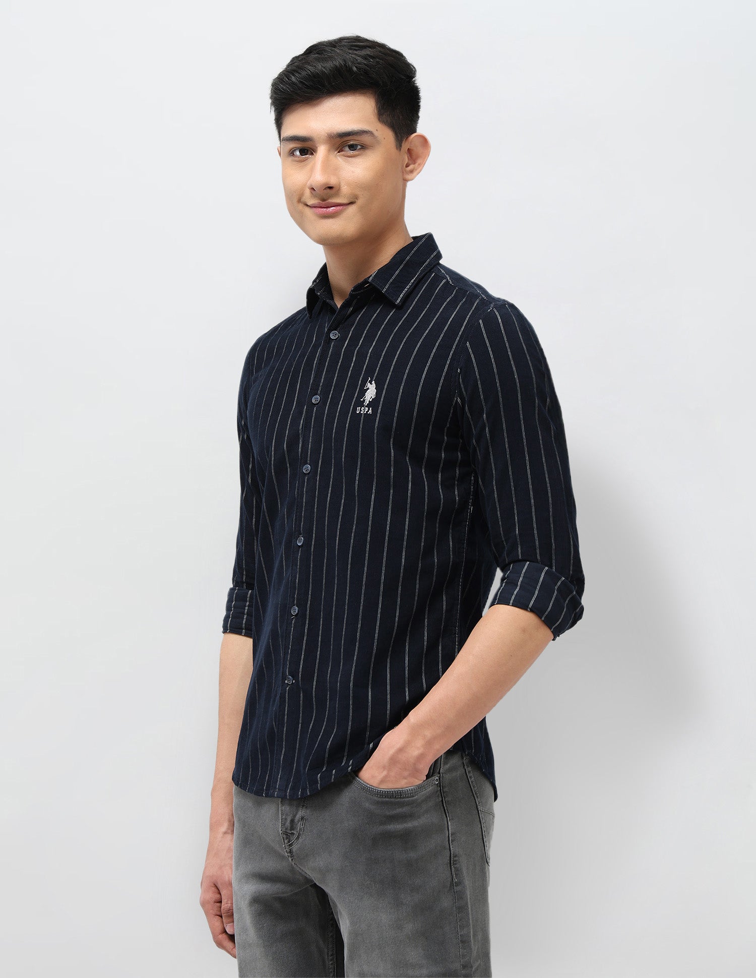 Vertical Striped Slim Fit Shirt Navy - U.S. POLO ASSN. | Large
