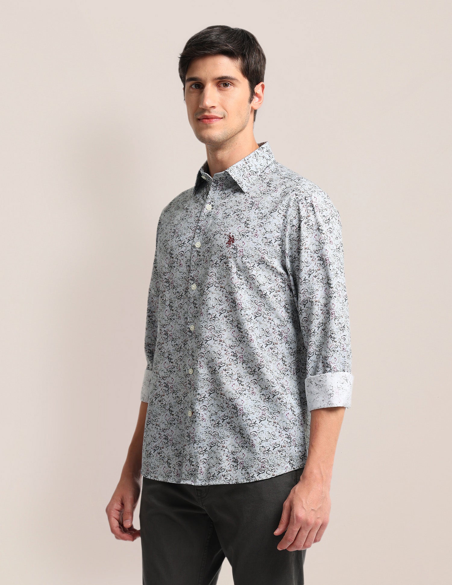 Floral Print Twill Shirt Light Grey - U.S. Polo Assn. India | Large