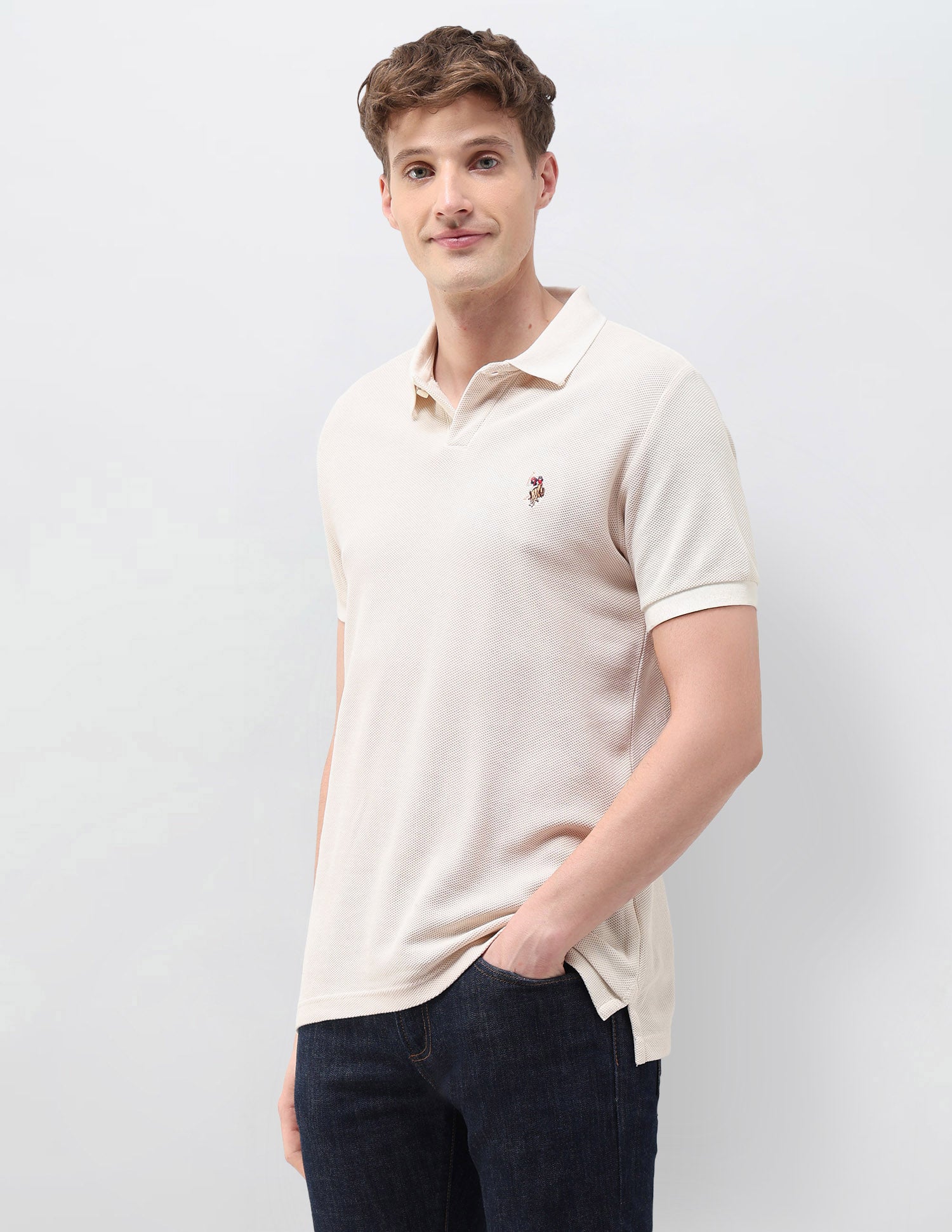 Textured Muscle Fit Polo Shirt Ecru - U.S. Polo Assn. India | Large