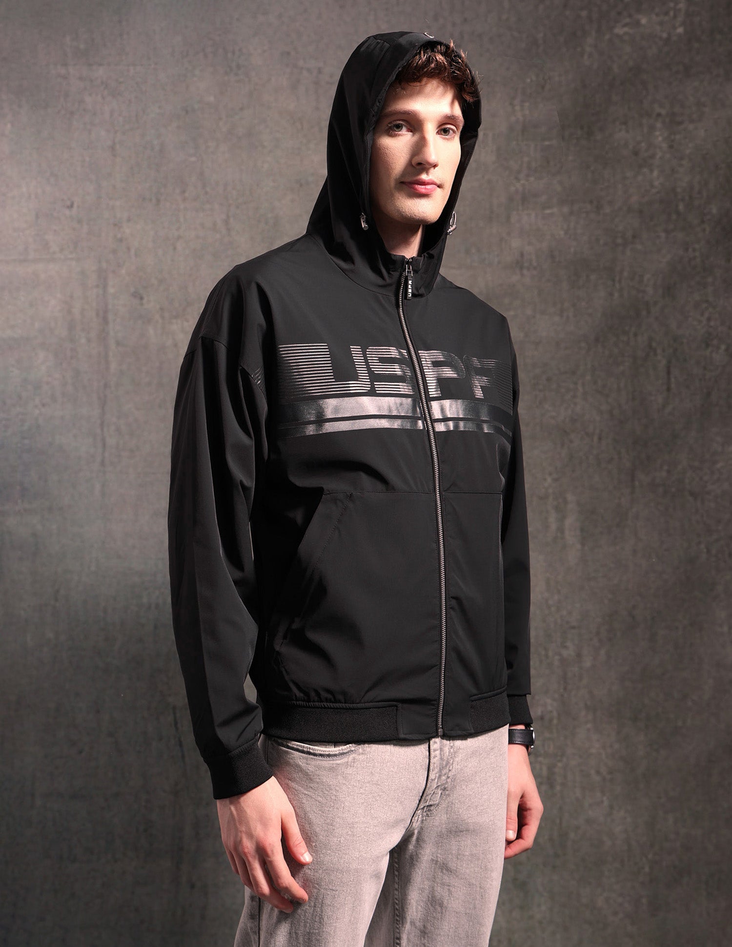 Brand Printed Black & Gold Casual Jacket Black - U.S. POLO ASSN. | Large