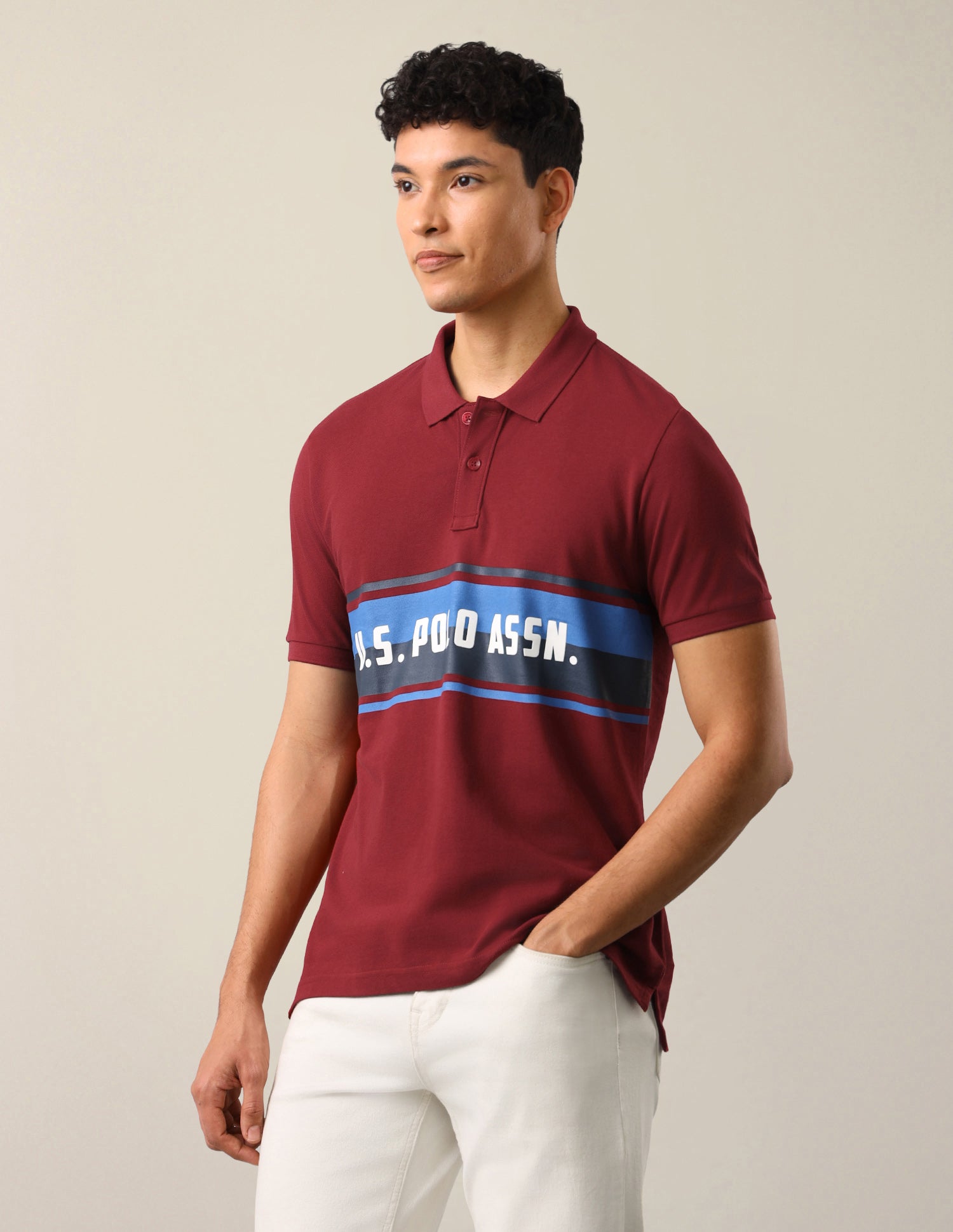Colourblocked With Brand Printed Slim Fit Polo Shirt Red - U.S. Polo Assn. India | Large